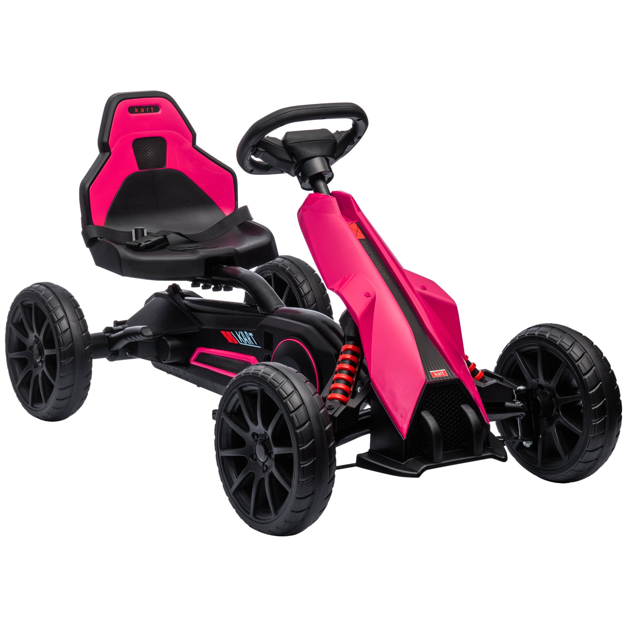 HOMCOM Kids Pedal Go Kart, with Adjustable Seat, EVA Wheels, Seat, Handbrake - Pink - North Peak Garden Furniture