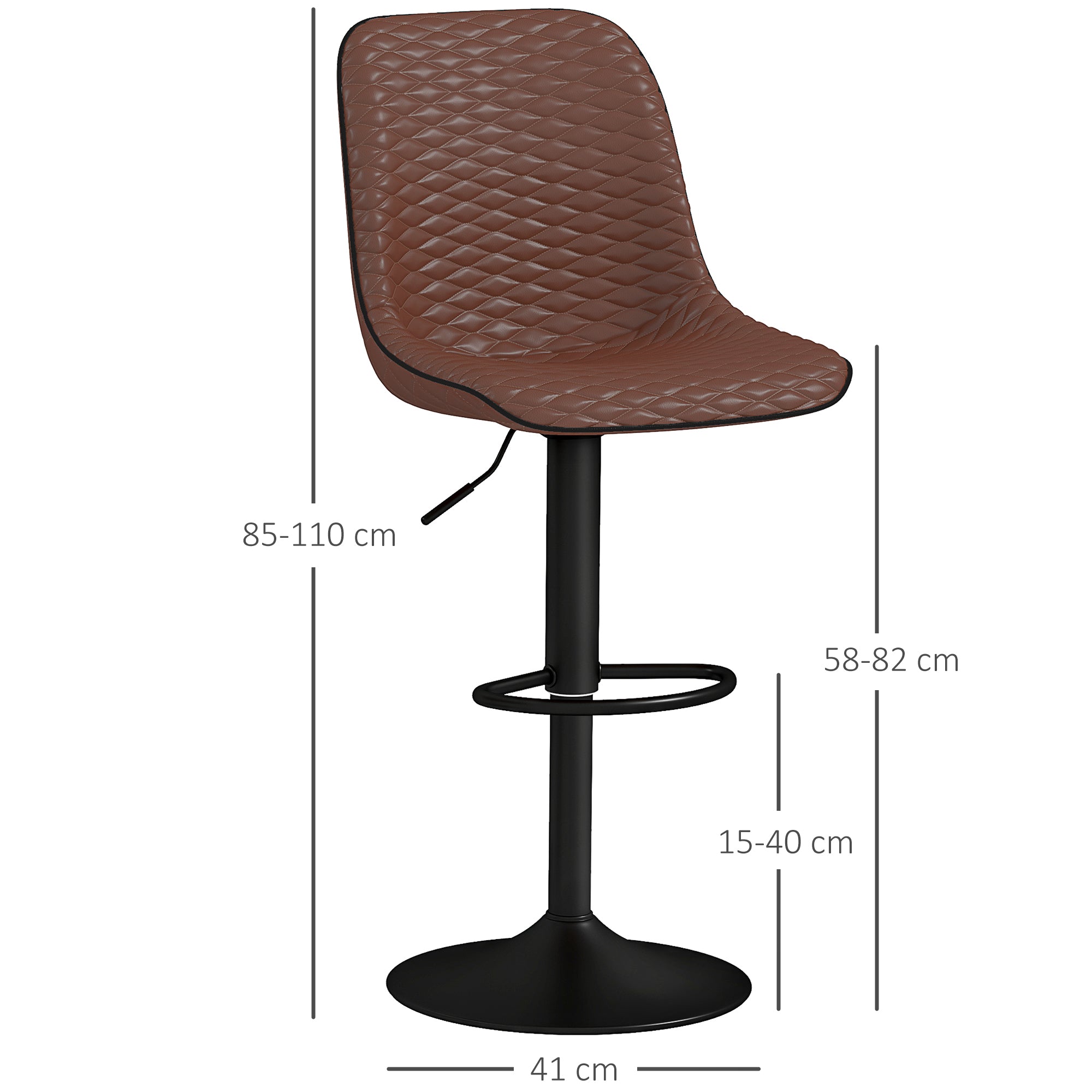 HOMCOM Set of Two Faux Leather Bar Stools - Brown - North Peak Garden Furniture