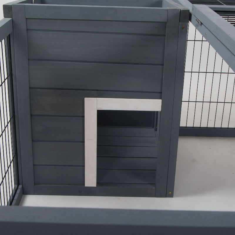 PawHut Rabbit Hutch Outdoor, Guinea Pig House, Bunny Run Cage with Openable Top for 1-2 Rabbits, 123 x 120 x 52cm, Grey