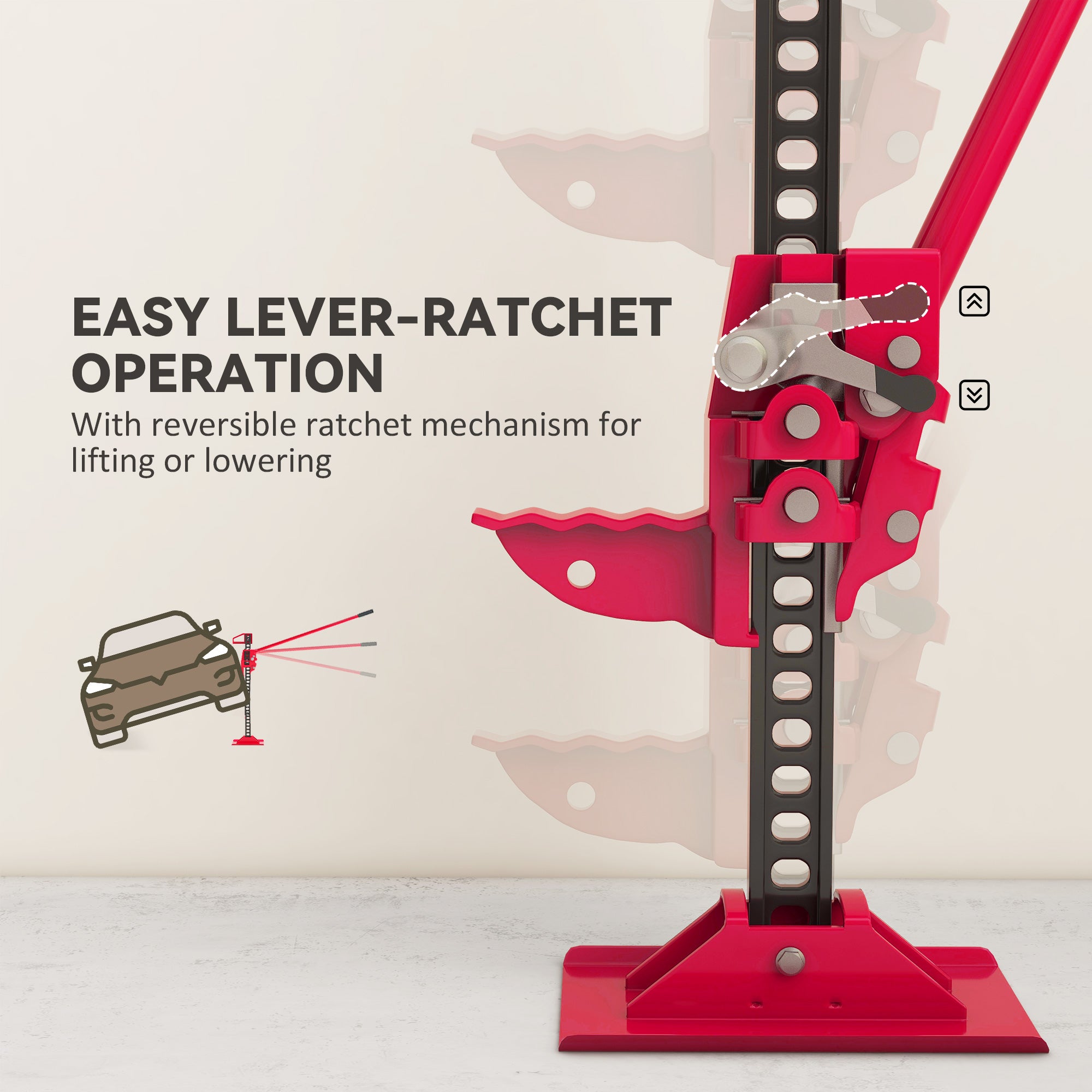 HOMCOM 3 Tonne Farm Jack, 33" High Lift Jack for 4x4 Tractors Trucks Agricultural Lifting, Red