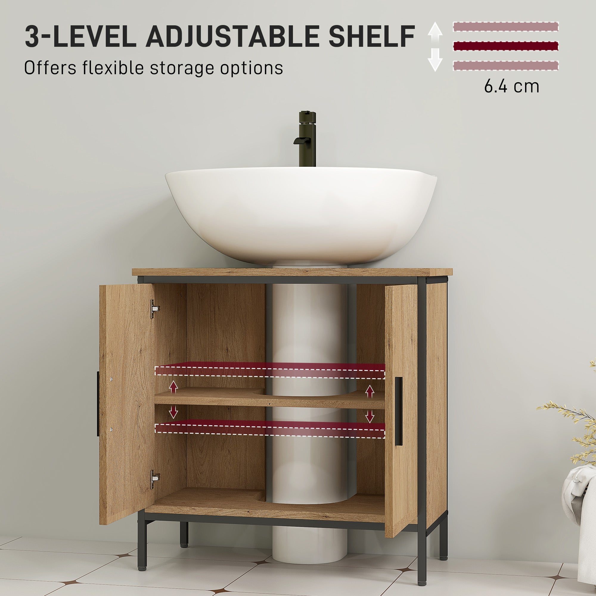 HOMCOM Bathroom Vanity Unit, Under Sink Storage Cabinet with 2 Doors, Adjustable Shelf for Basin without or with Pedestal, Oak - North Peak Garden Furniture