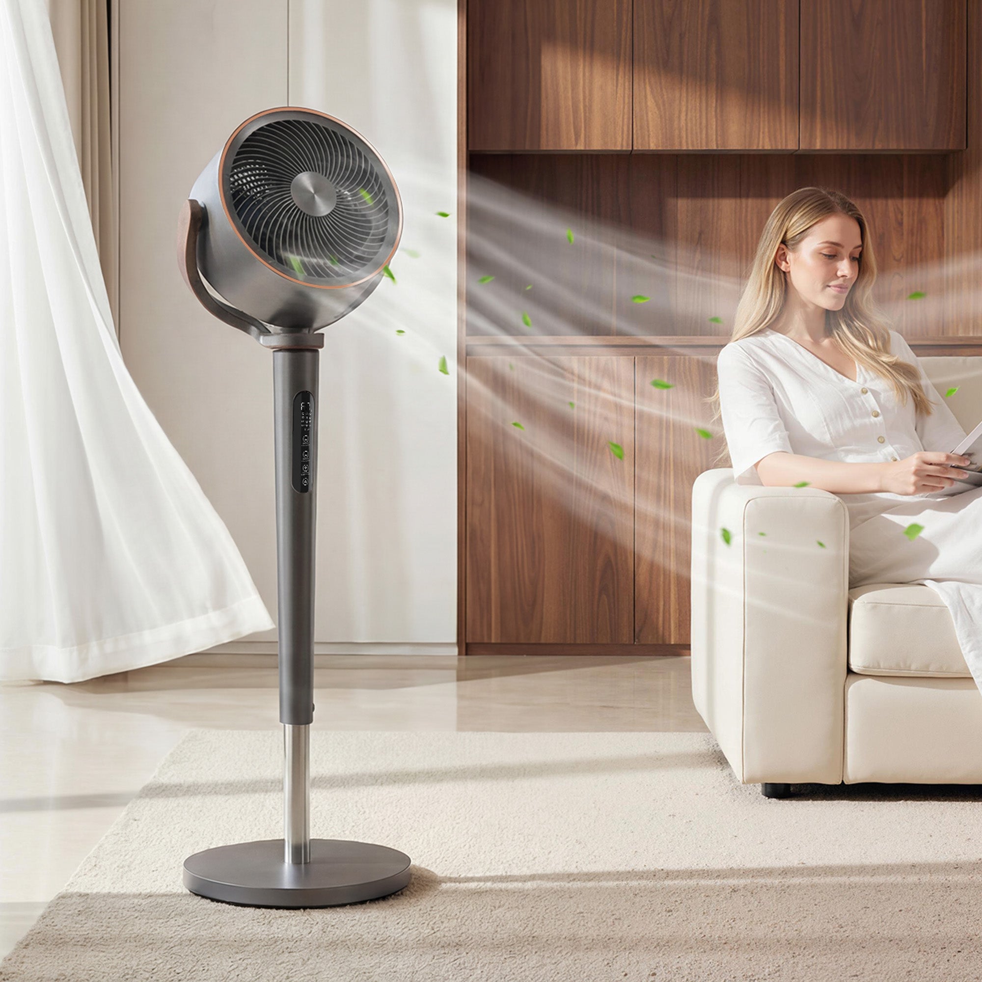 HOMCOM 20dB Silent Standing Fan, 70°+90° Auto Oscillating Fan with 12 Speeds, LED Light, Air Circulator, Remote Control, 12H Timer, for Bedroom, 46 Inch, Grey
