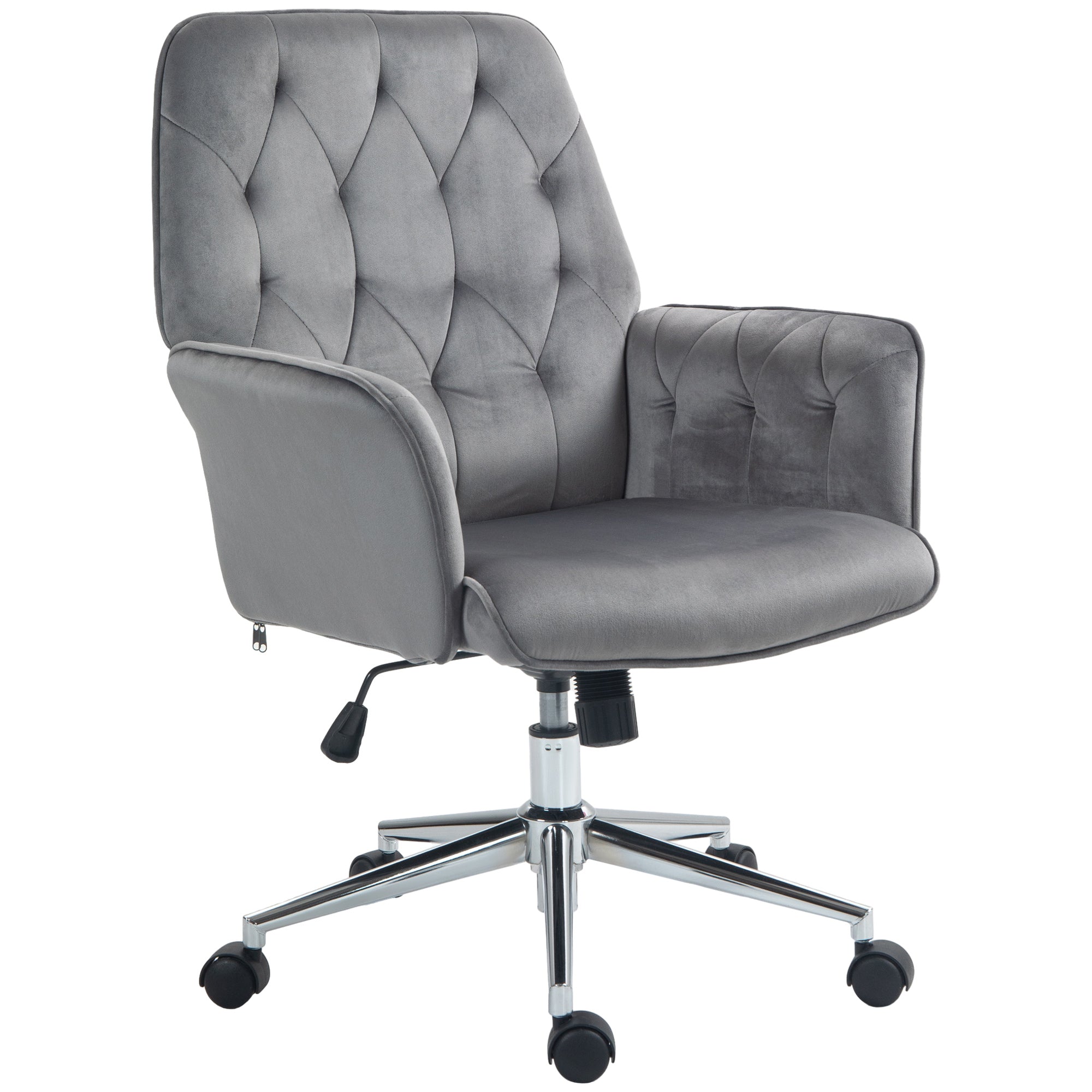 Vinsetto Linen Computer Chair with Armrest, Modern Swivel Chair with Adjustable Height, Dark Grey - North Peak Garden Furniture
