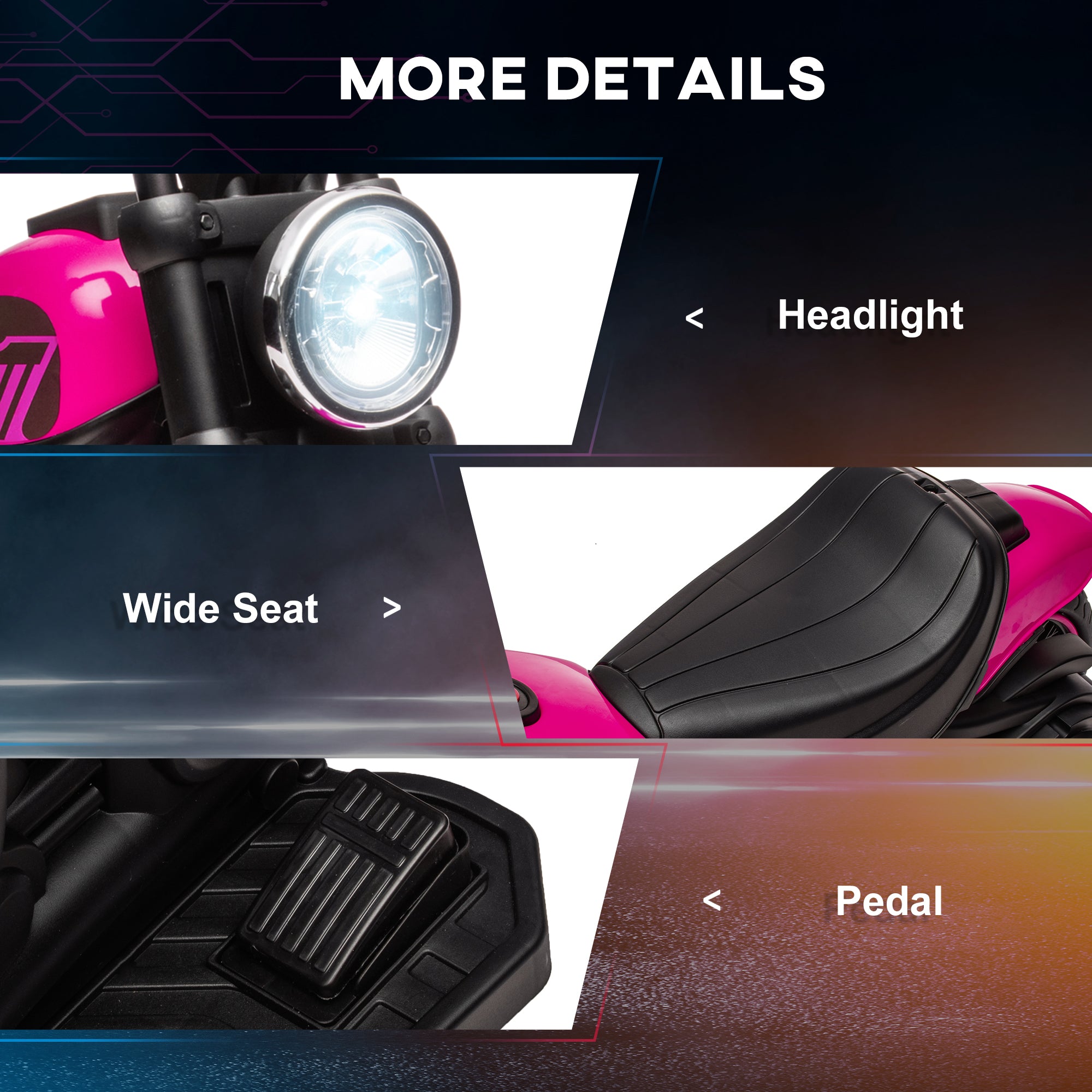HOMCOM 6v Electric Motorbike with Training Wheels, One-Button Start - Pink - North Peak Garden Furniture