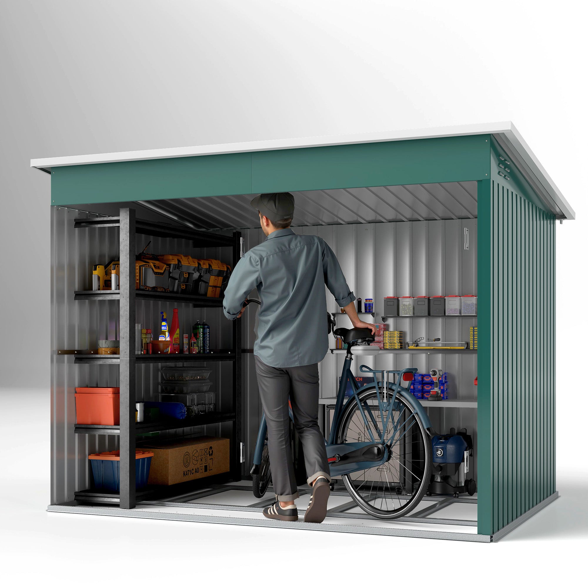 Outsunny 8.5 x 6ft Storage Shed Galvanised Steel Garden Shed, Metal Shed with Foundation Kit, Window, Lockable Wide Doors and Air Vents for Outdoor Patio, Green - North Peak Garden Furniture