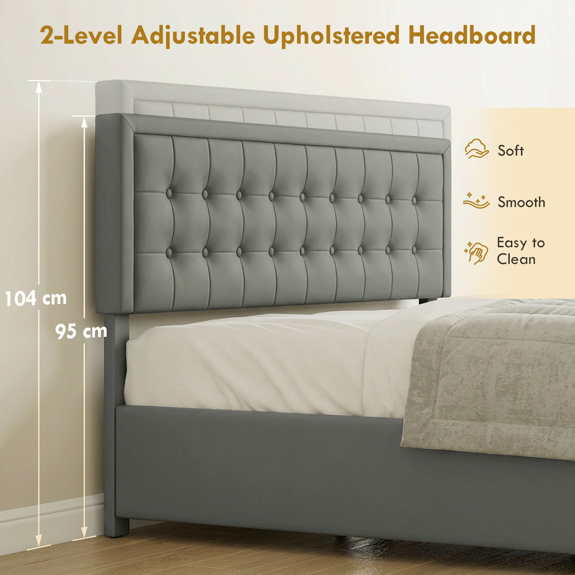 HOMCOM PU Leather King Size Ottoman Bed Frame, with Front Drawer - Grey