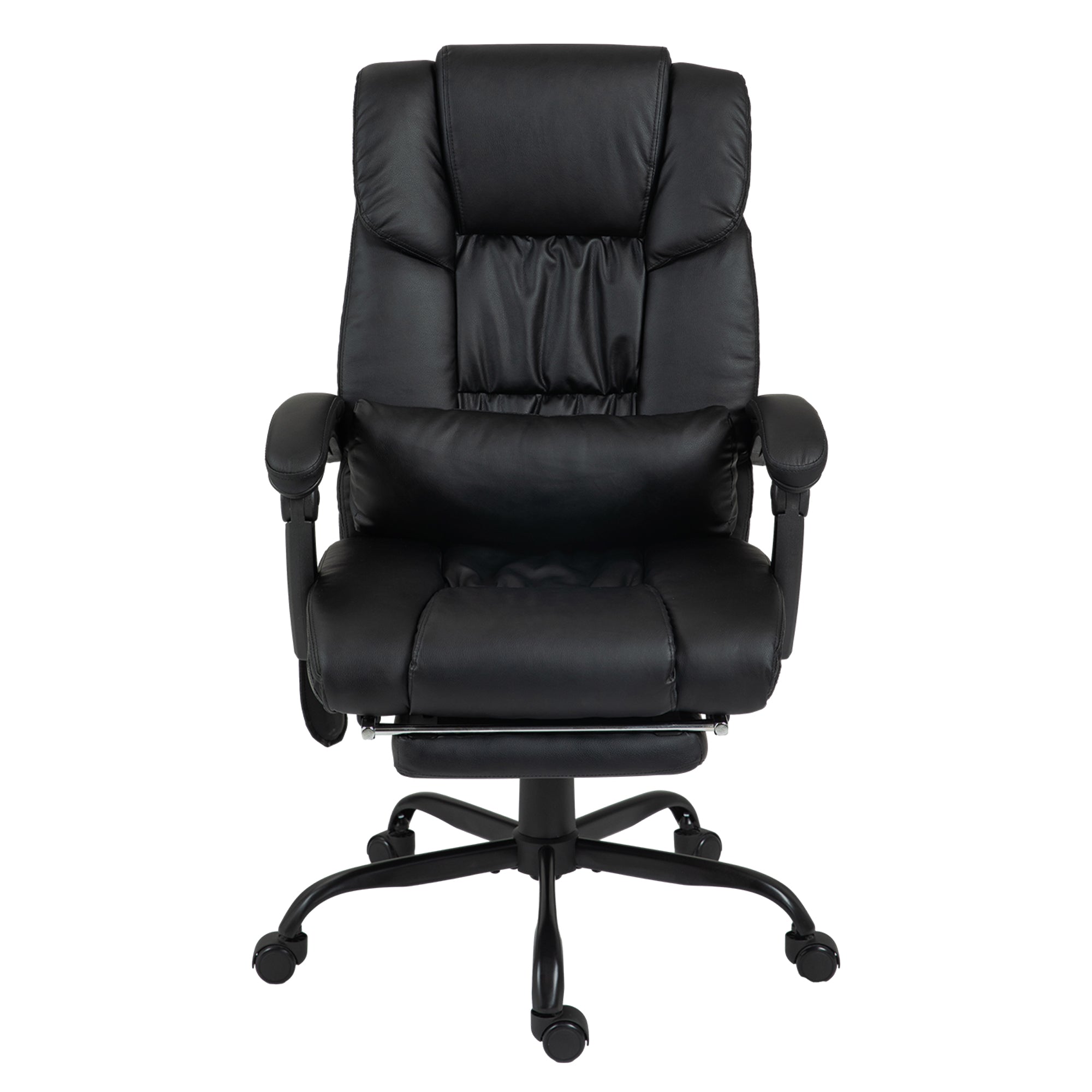 Vinsetto 6-Point Massage Office Chair, PU Leather Desk Chair with Adjustable Height and Footrest for Home Office, Black - North Peak Garden Furniture