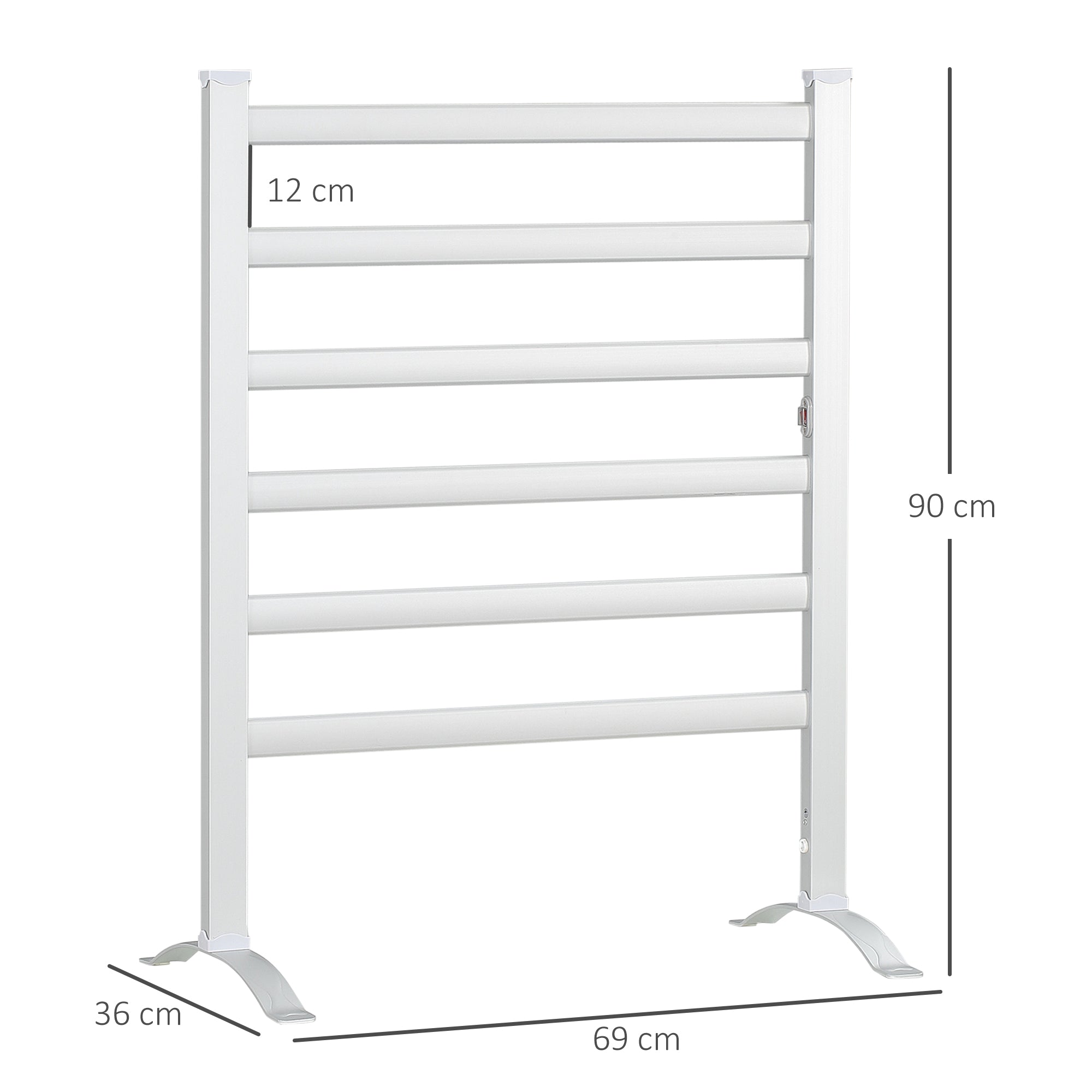HOMCOM Electric Towel Warmer, 6 Bar Aluminum Heated Towel Rail, Wall Mounted & Free Standing Towel Drying Rack for Bathroom, Plug-in, Silver - North Peak Garden Furniture
