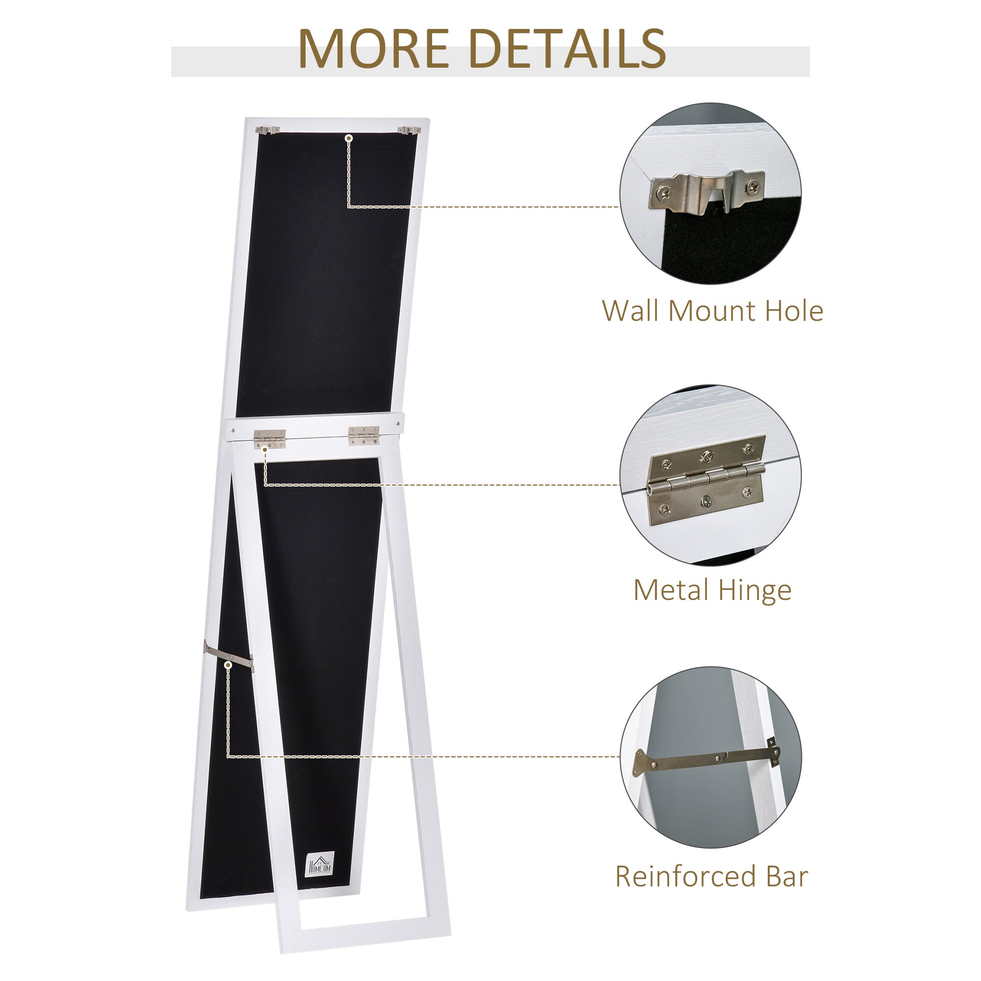 HOMCOM Full Length Mirror for Bedroom, Free Standing Dressing Mirror, Wall Mirror for Living Room, 37 x 154 cm, White - North Peak Garden Furniture