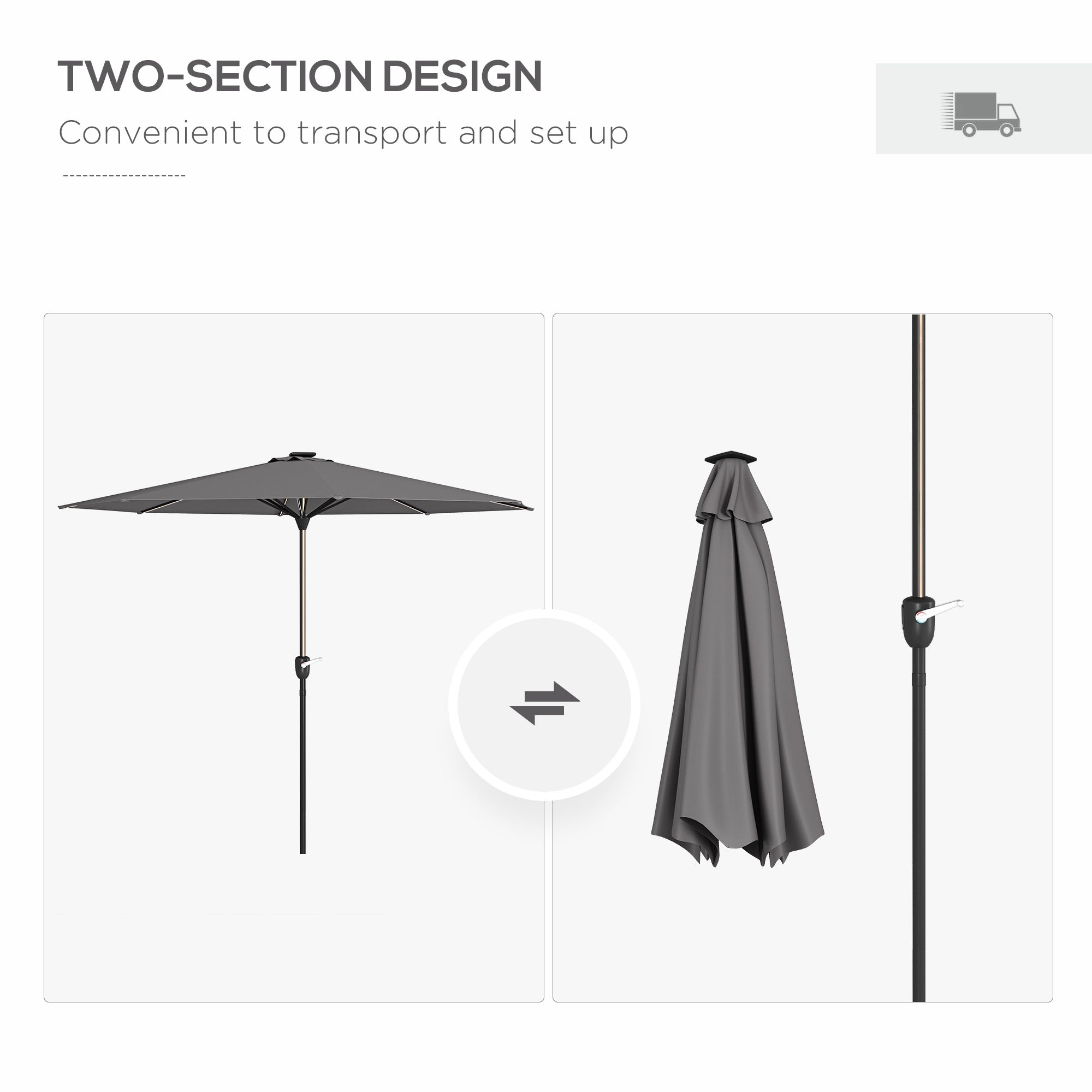 Outsunny 2.65m Garden Parasol, with LED Lights - Dark Grey - North Peak Garden Furniture