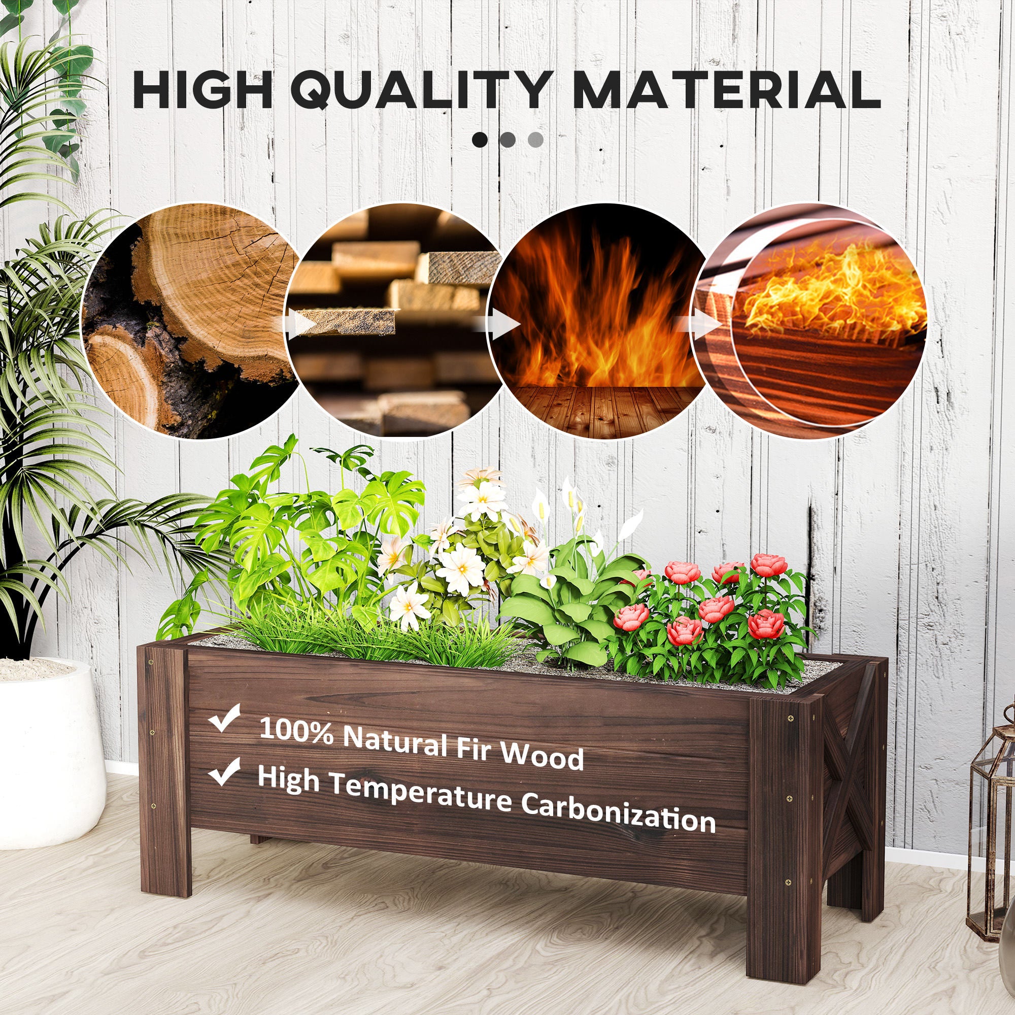 Outsunny 58L Garden Raised Bed Planter Grow Containers for Outdoor Patio Plant Flower Vegetable Pot Fir Wood, 100 x 36.5 x 36 cm