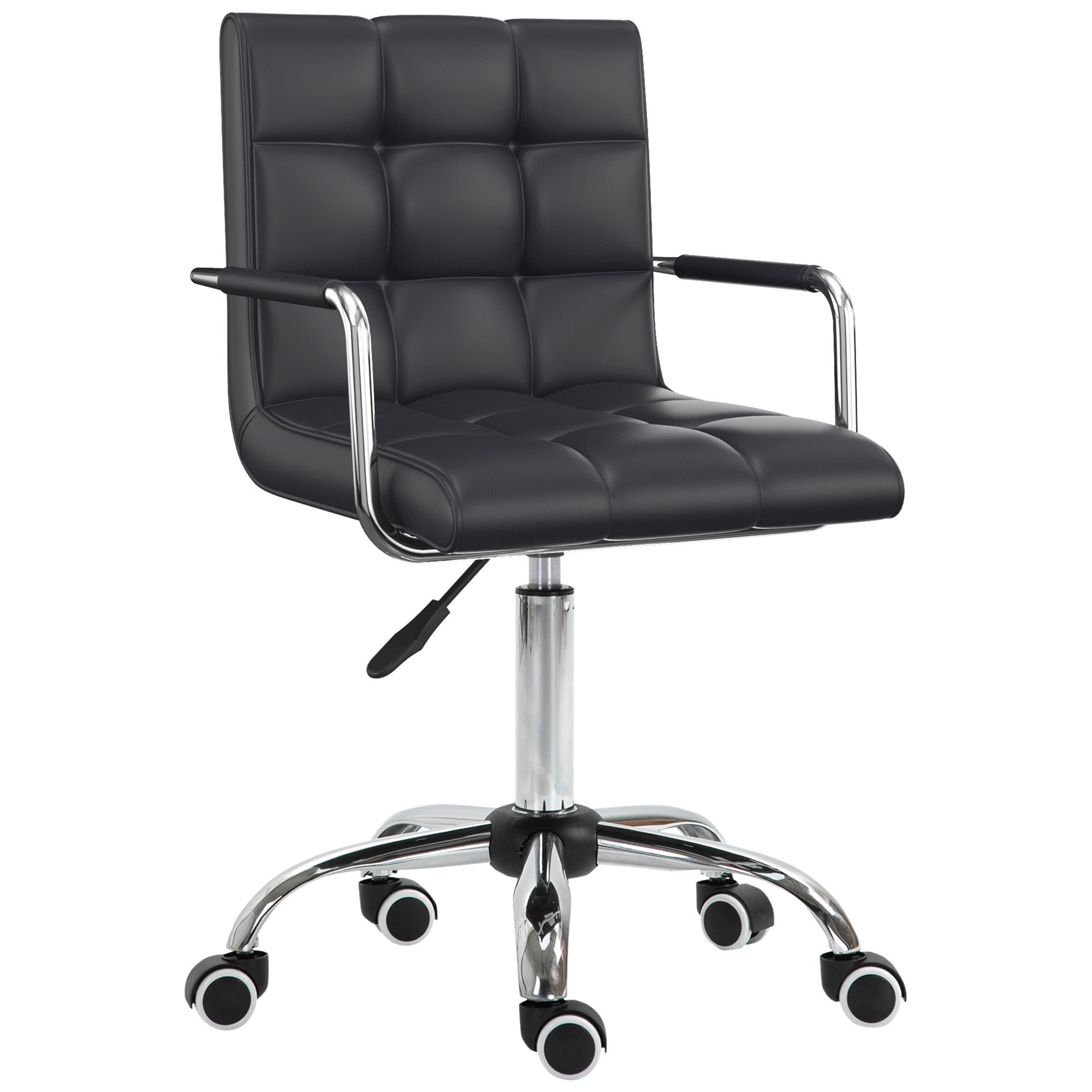 Vinsetto Office Chair, Makeup Vanity Chair, Mid Back Computer Chair, PU Leather Swivel Study Chair with Adjustable Height, Armrest and Rolling Wheels, Black - North Peak Garden Furniture