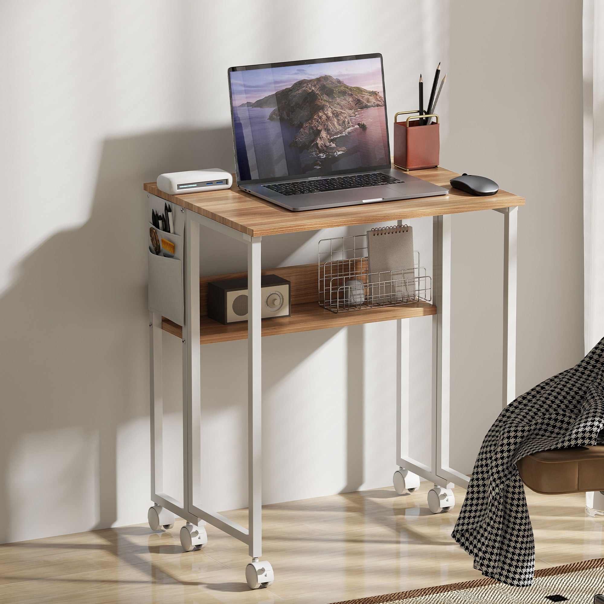 HOMCOM 63 cm Drop Leaf Writing Work Desk - Natural Wood Finish - North Peak Garden Furniture