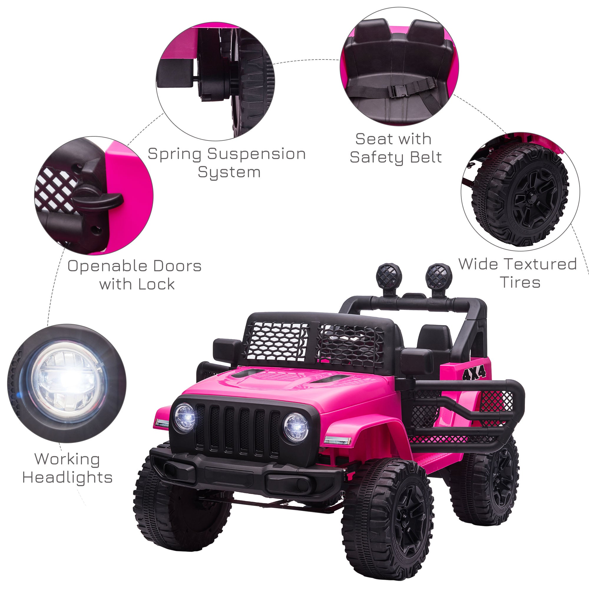 HOMCOM Kids Electric Ride On Car 12V Off Road Toy with Parental Remote Control 2 Motors Horn Lights Suspension Wheels for 3-6 Years Old Pink