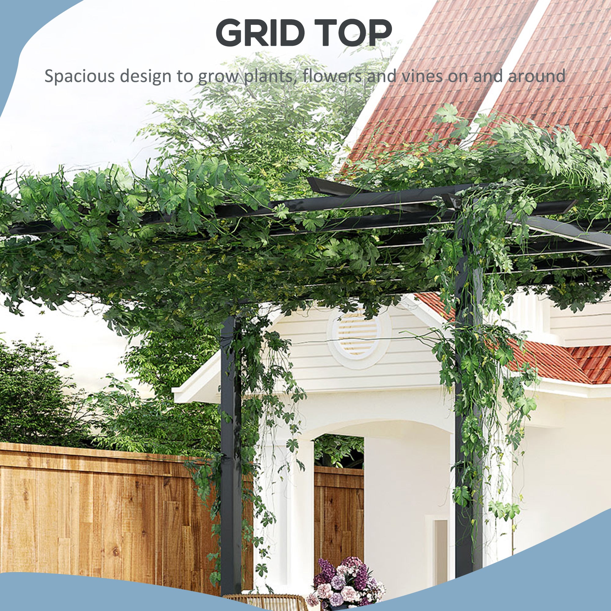Outsunny 3 x 3 Meter Metal Pergola Garden Gazebo Grape Trellis for Climbing Plants Outdoor Sun Shelter Arbours - North Peak Garden Furniture
