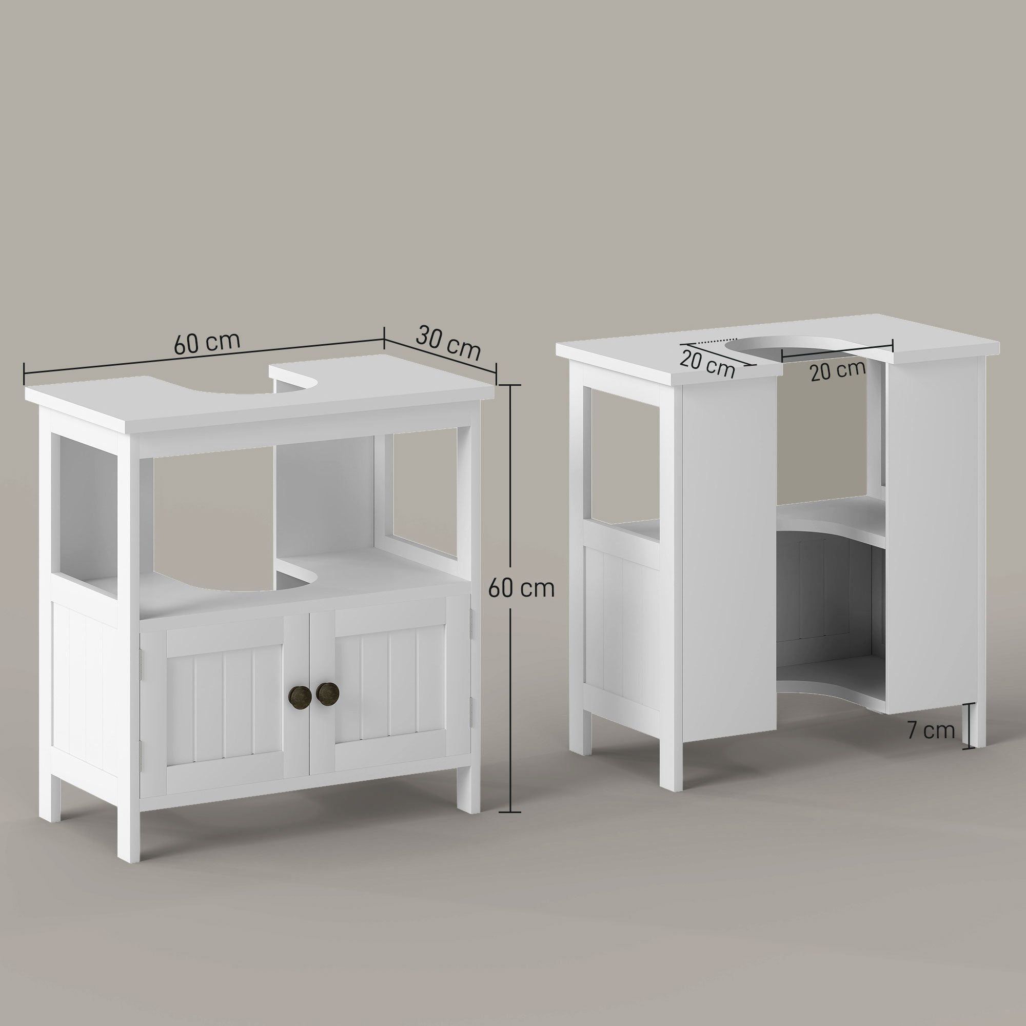 kleankin Pedestal Under Sink Cabinet with Double Doors, Modern Bathroom Vanity Storage Unit with Shelves, White - North Peak Garden Furniture