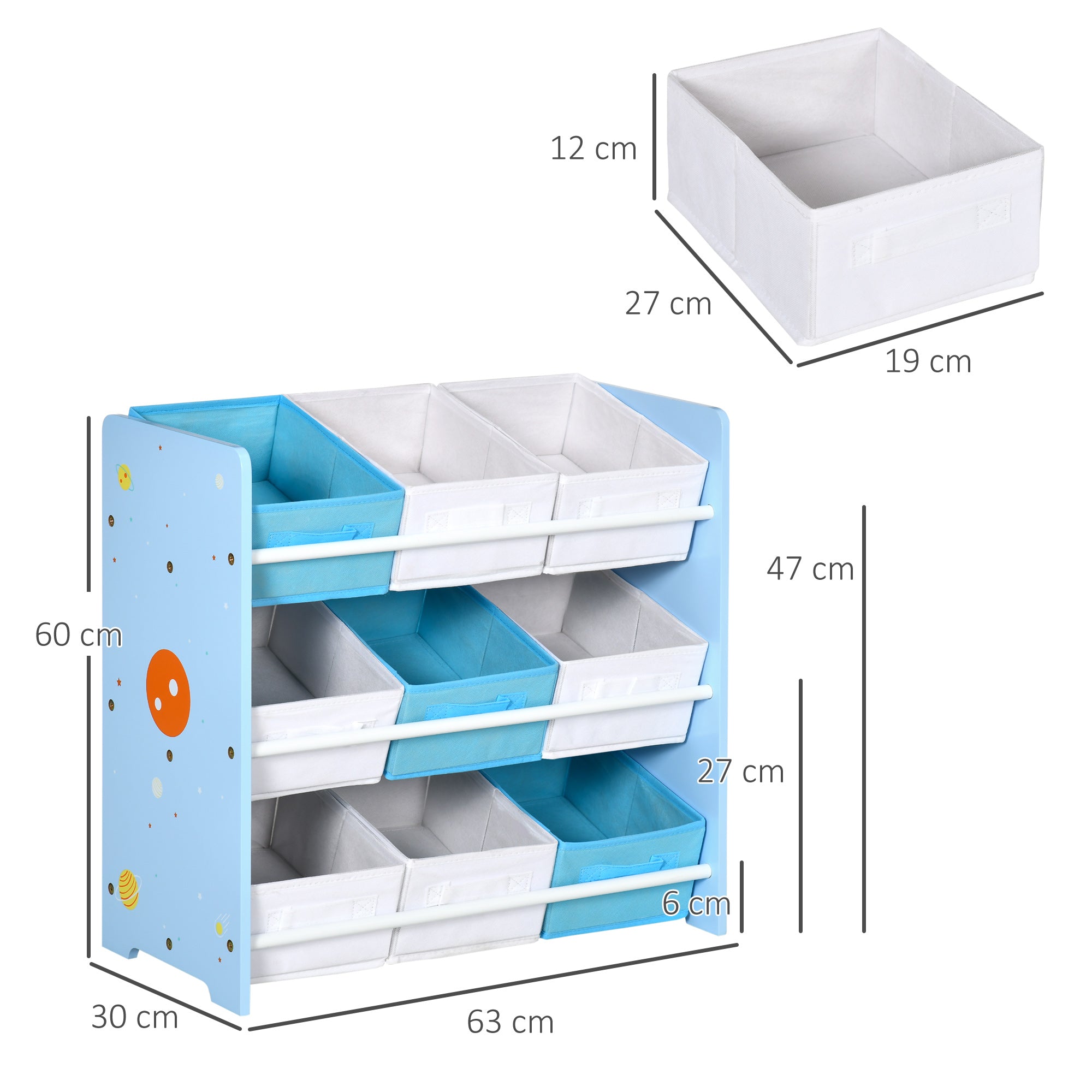 ZONEKIZ Kids Storage Rack, with Nine Removable Baskets, for Nursery, Bedroom, Playroom - Blue - North Peak Garden Furniture