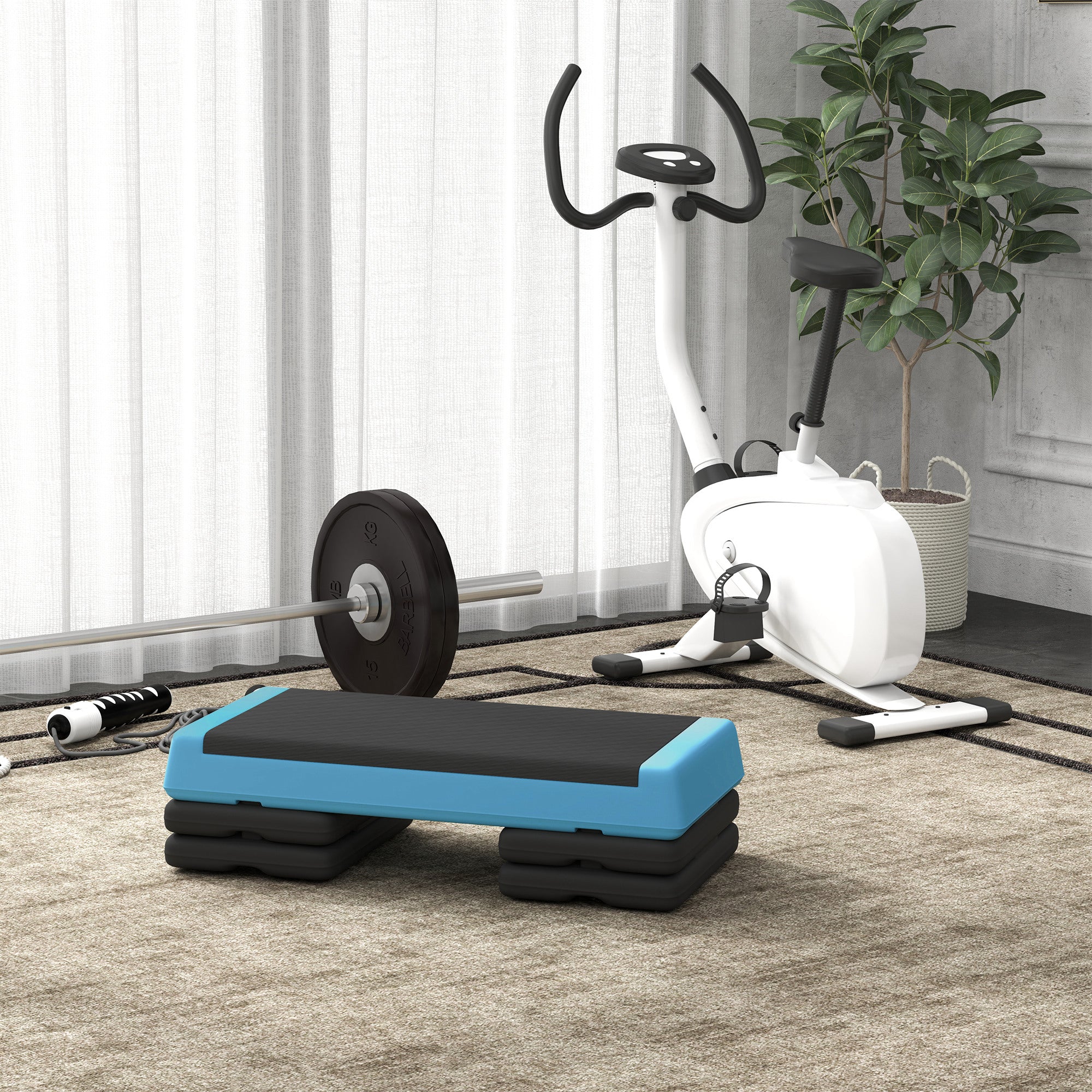 SPORTNOW Fitness Stepper, 3-Height Adjustable Aerobic Step, Non-Slip Exercise Step Board for Home Gym Office Workout, 10.5cm, 15.5cm, 20.5cm, Sky Blue - North Peak Garden Furniture
