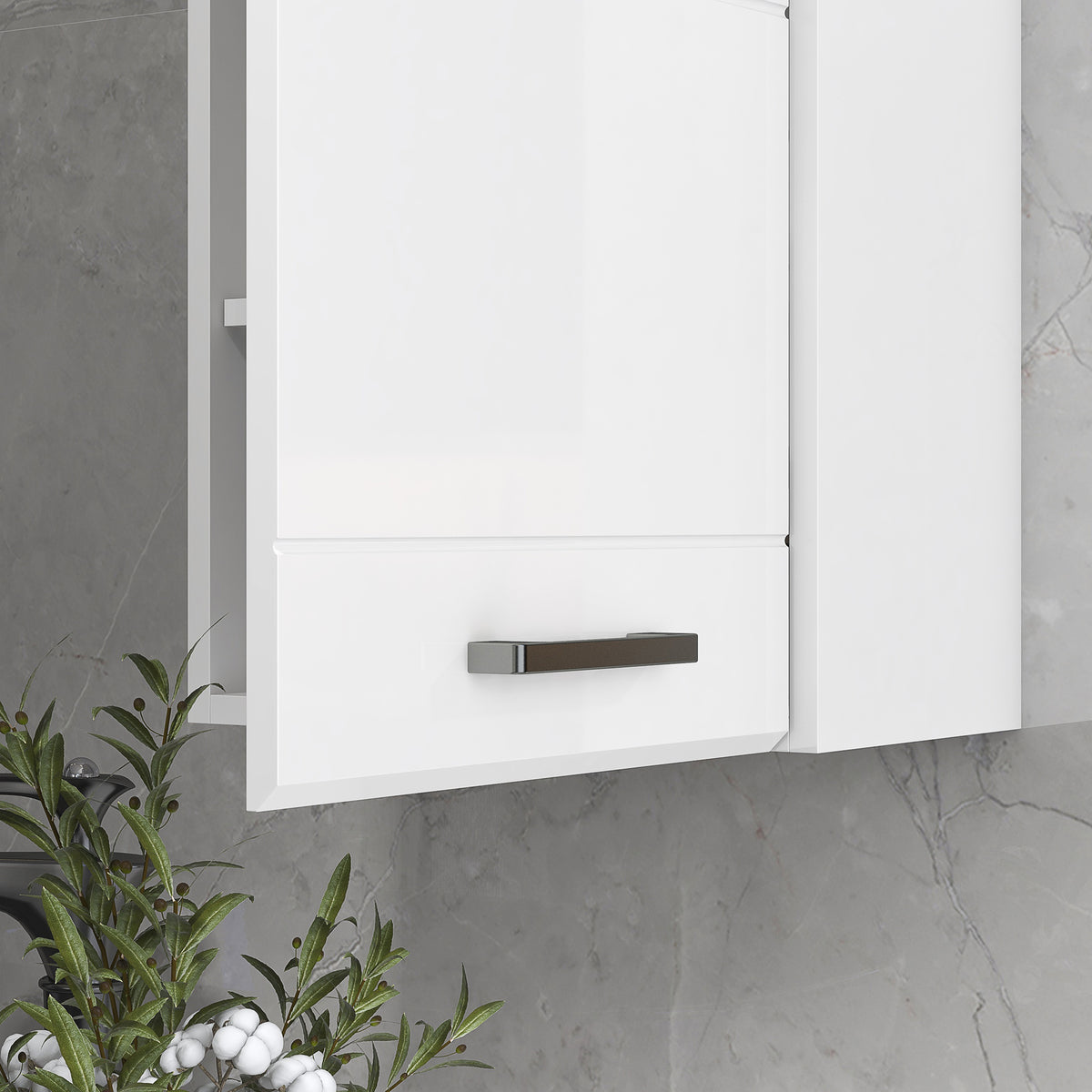 kleankin Bathroom Wall Cabinet, High Gloss Bathroom Storage Cabinet with Soft-Close Door, 3 Shelves, Adjustable Shelf, White