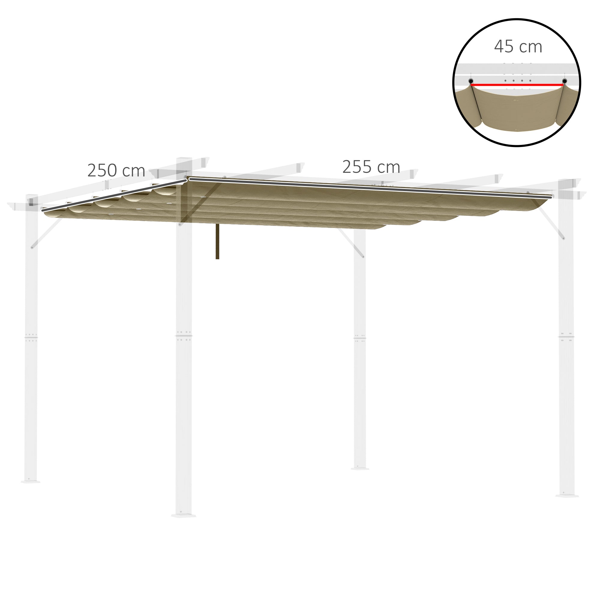 Outsunny Retractable Pergola Shade Cover, Replacement Canopy Fabric for 3 x 3 (m) Pergola, Gazebo Retractable Roof, Tan - North Peak Garden Furniture