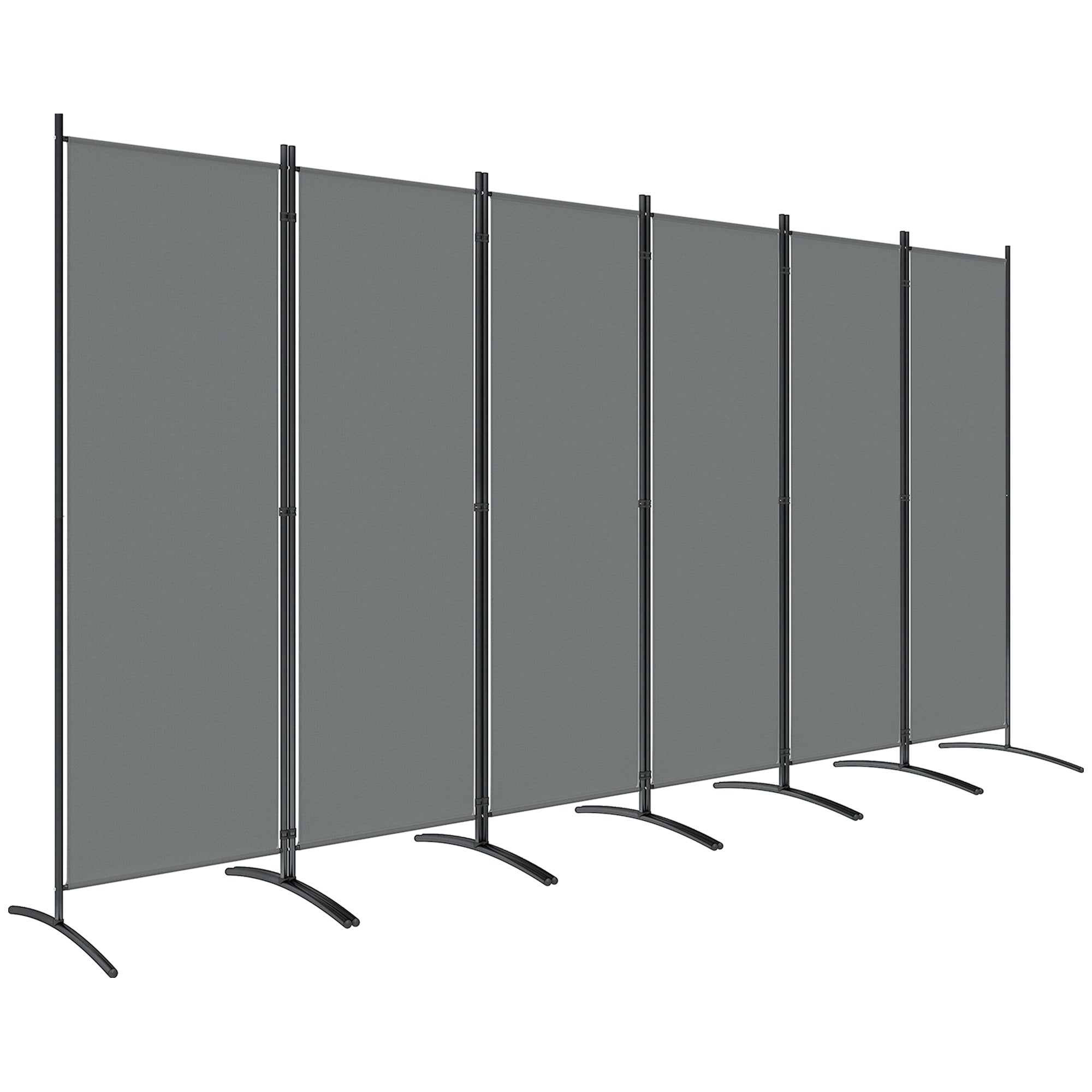 Outsunny 6 Panel Folding Room Divider, 1.7m Privacy Screen with Wide Feet, Portable Freestanding Metal Partition Separator for Office, Living Room, Bedroom, Dining Room, Dark Grey