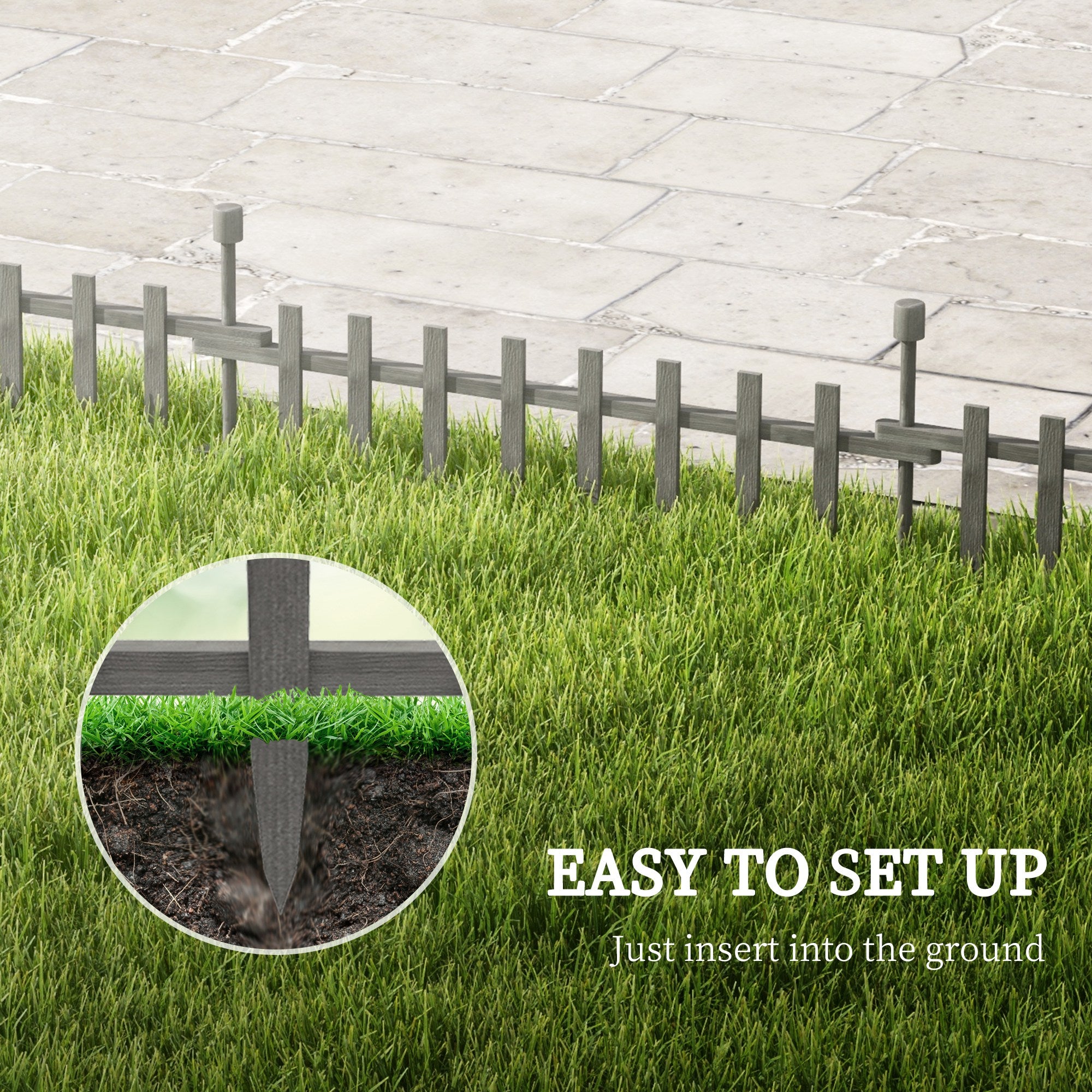 Outsunny 4PCs Wooden Garden Fencing Landscape Edging, Grey - North Peak Garden Furniture