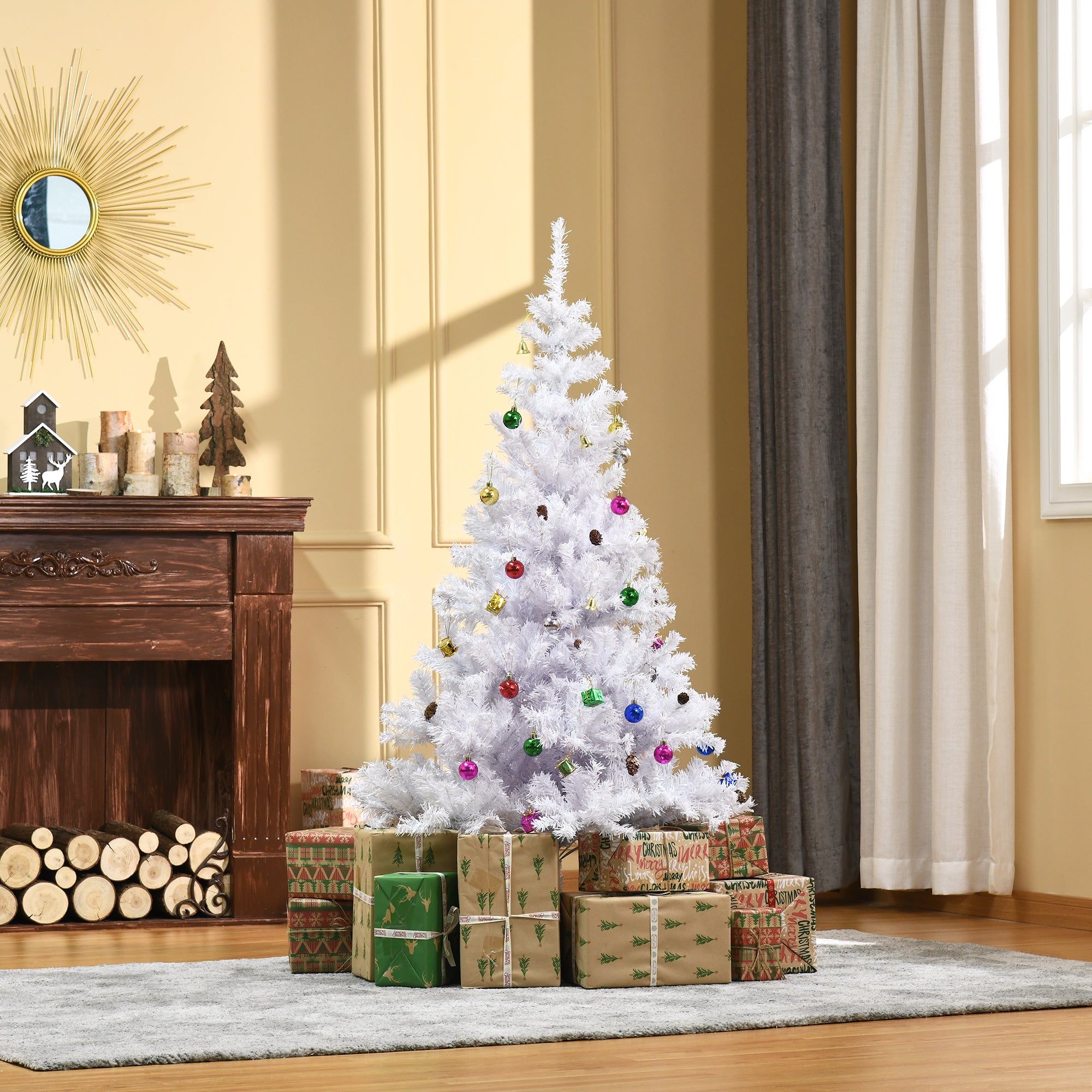 HOMCOM 5ft Snow Artificial Christmas Tree w/ Metal Stand Decorations Home Seasonal Elegant Faux White - North Peak Garden Furniture