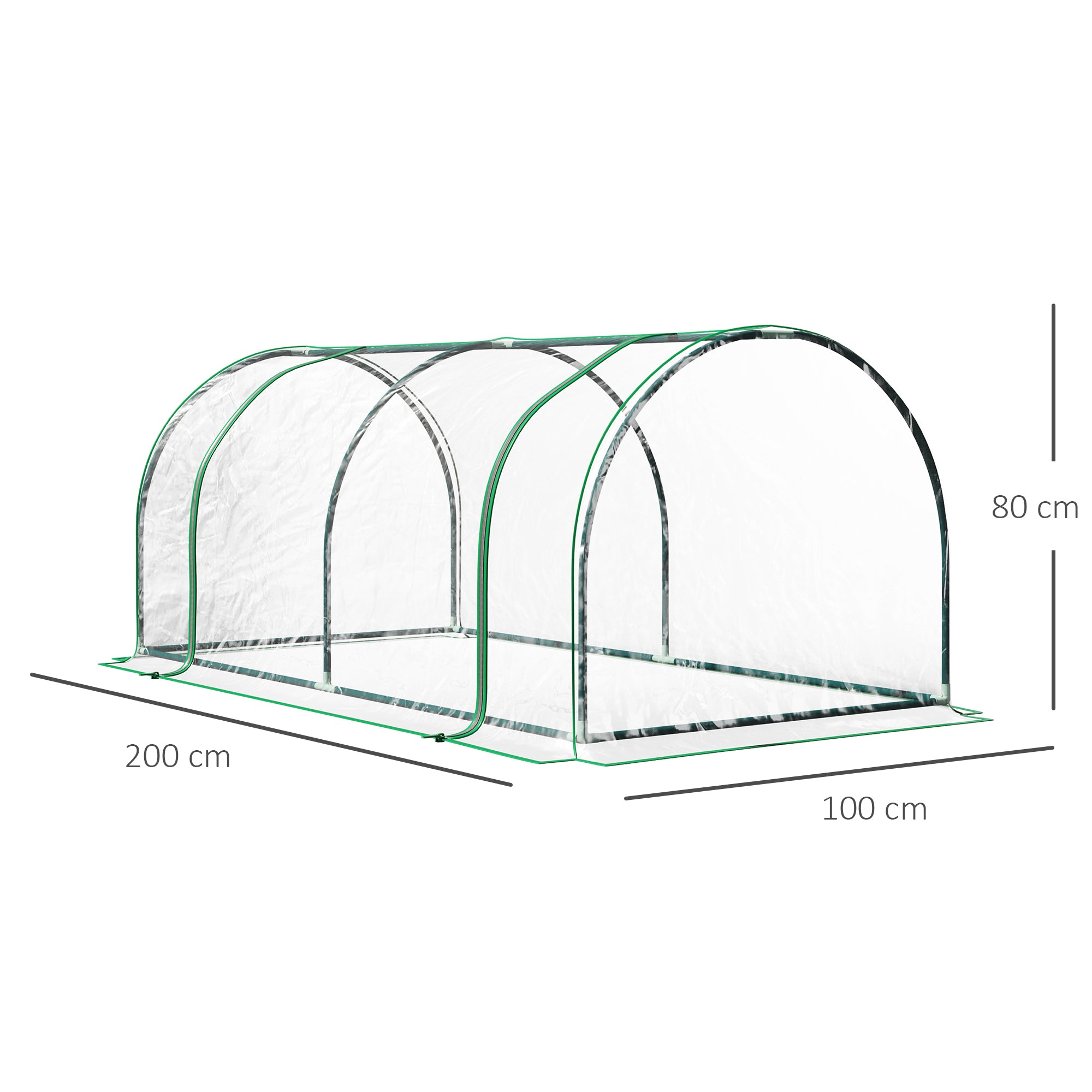 Outsunny Tunnel Greenhouse Green Grow House for Garden Outdoor, Steel Frame, PE Cover, Transparent, 200 x 100 x 80cm - North Peak Garden Furniture
