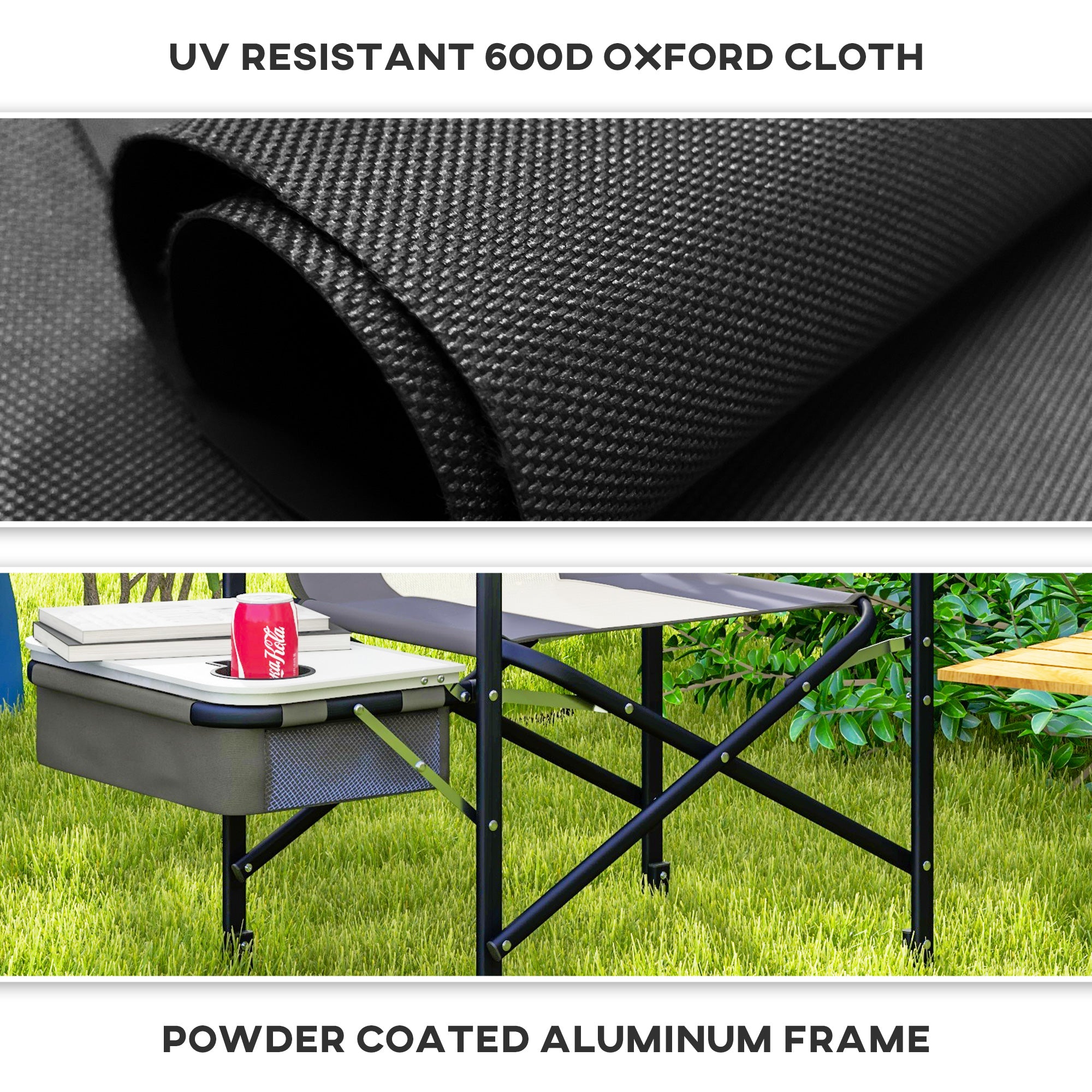 Outsunny Folding Aluminium Camping Chair, with Cooler Bag Table - Grey - North Peak Garden Furniture