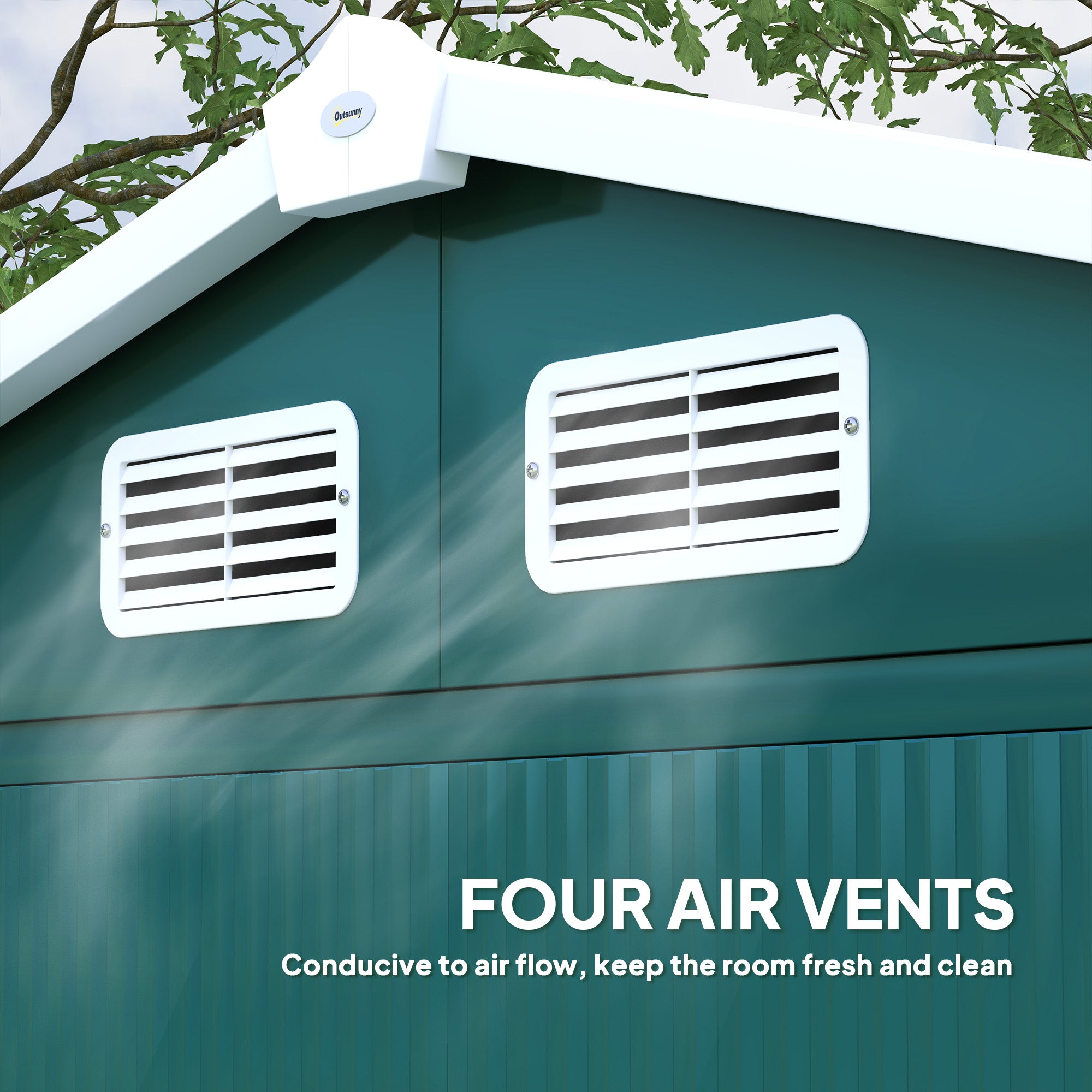 Outsunny 7 x 4ft Garden Shed, Easy to Assemble, Upgraded Galvanised Steel Frame with Foundation Kit, Double Doors with Lock, Outdoor Metal Shed with Vents and Gloves, Garden Storage Shed, Green - North Peak Garden Furniture
