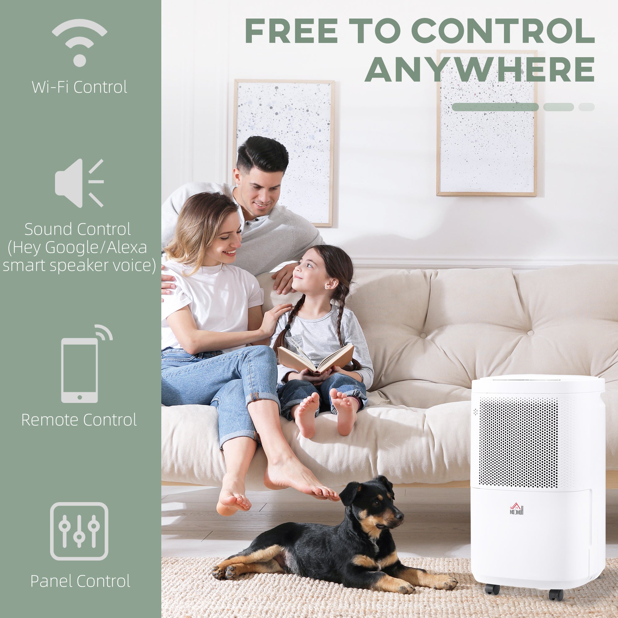 HOMCOM 10L/Day 2200ML Portable Quiet Dehumidifier with WiFi Smart App Control, Electric Moisture Air Dehumidifier for Home Laundry Basement - North Peak Garden Furniture