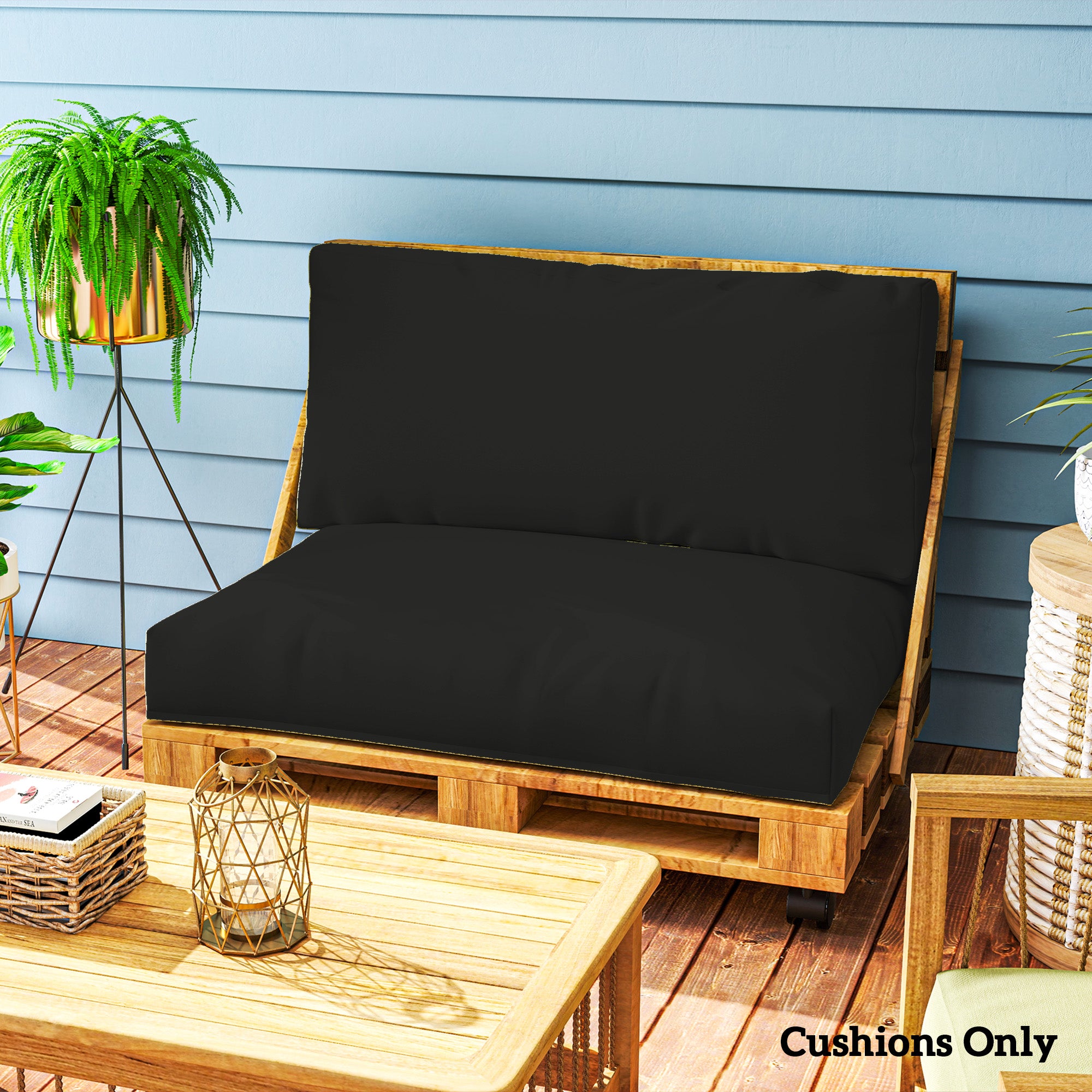 Outsunny 2 Seater Pallet Furniture Cushions Pallet Cushions, UPF20+ 220gsm Fabric, 20 cm Thick Outdoor Seat Pads, Black - North Peak Garden Furniture