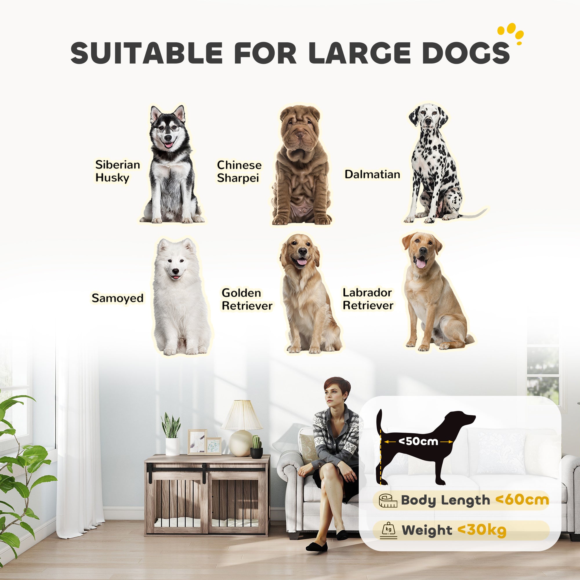 PawHut 98cm Dog Crate Furniture with Removable Cushion for Large Dogs - Brown - North Peak Garden Furniture