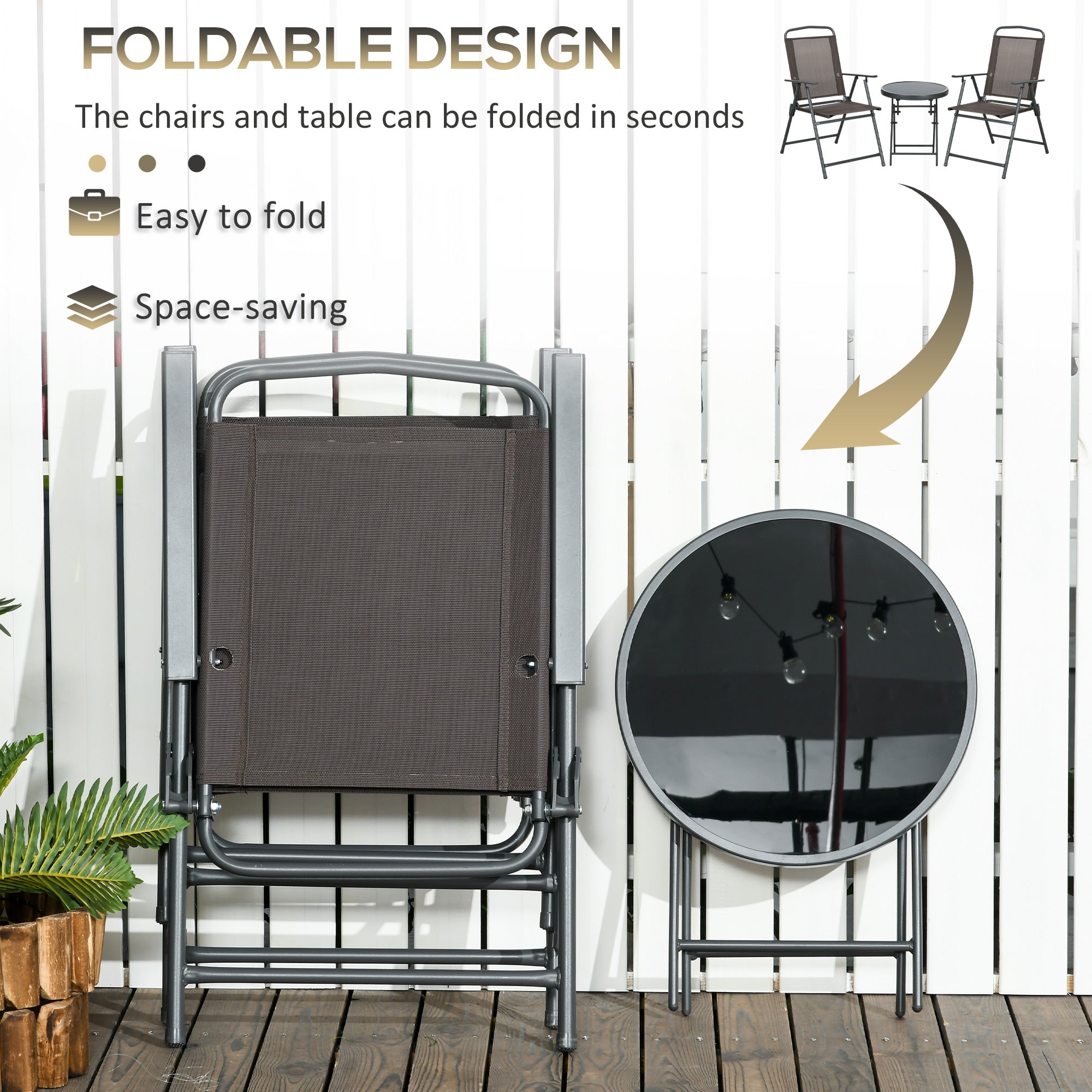 Outsunny Three-Piece Garden Seat Set, with Glass-Top Table - Dark Grey - North Peak Garden Furniture