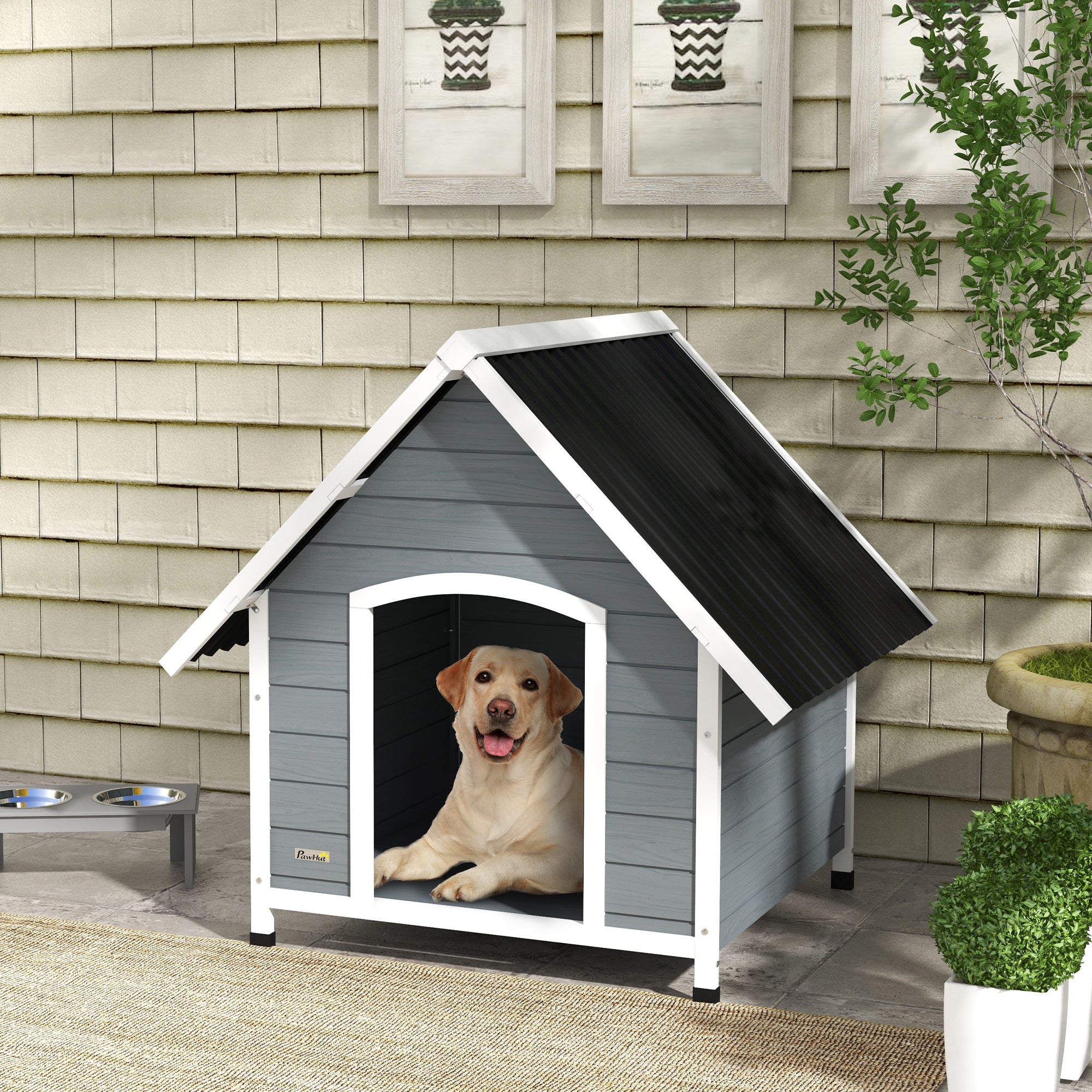 PawHut Outdoor Dog Kennel, Wooden Dog House, with Removable Floor, Anti-Corrosion Wood, for Large Dogs, 106.5H x 110W x 98Dcm - North Peak Garden Furniture