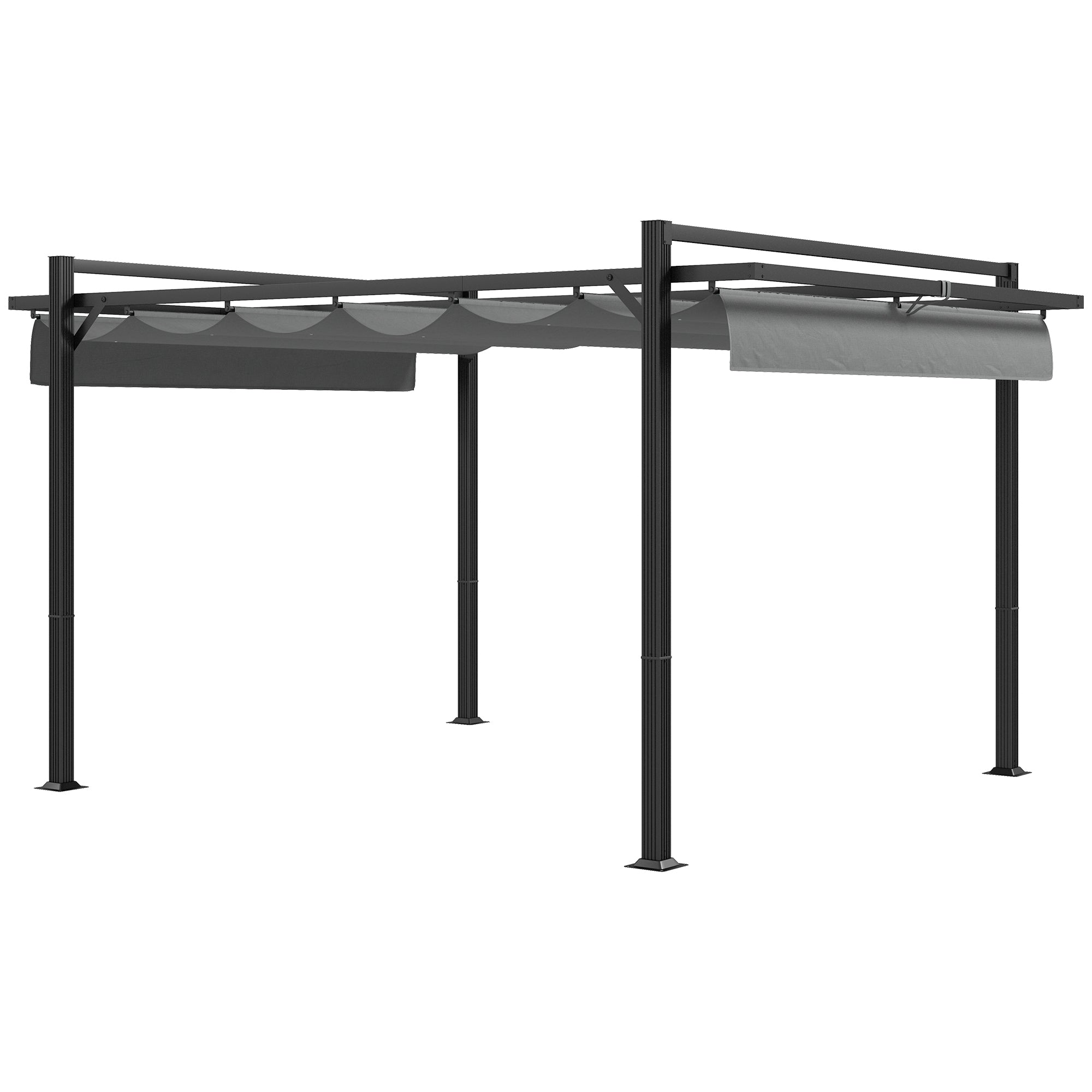 Outsunny 3 x 4m Retractable Pergola, Garden Gazebo Shelter with Aluminium Frame, for Grill, Patio, Deck, Dark Grey - North Peak Garden Furniture