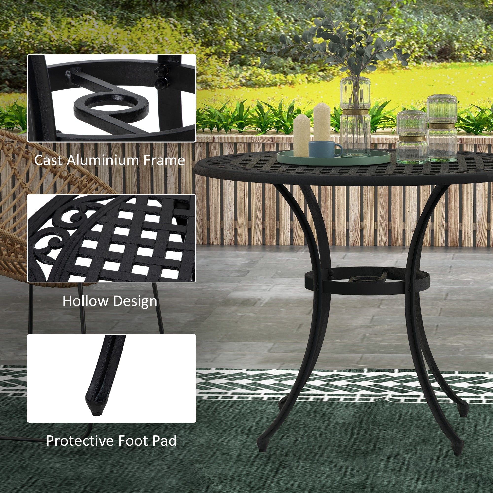 Outsunny Φ90cm Four-Seated Round Aluminium Garden Table, with Parasol Hole - North Peak Garden Furniture