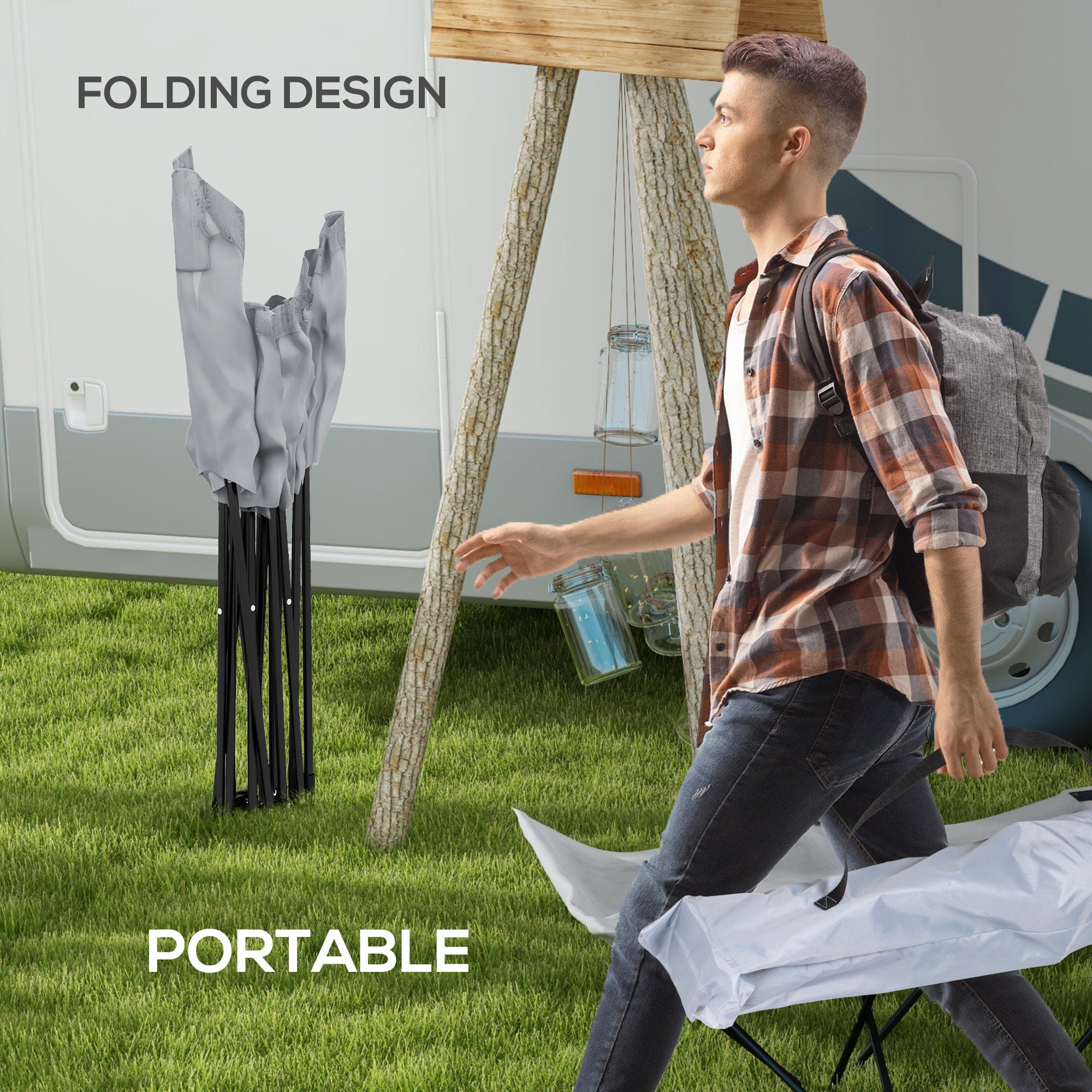 Outsunny Foldable Sun Lounger, Outdoor Tanning Sun Lounger Chair with Side Pocket, Headrest, Oxford Seat, for Beach, Yard, Patio, Light Grey - North Peak Garden Furniture