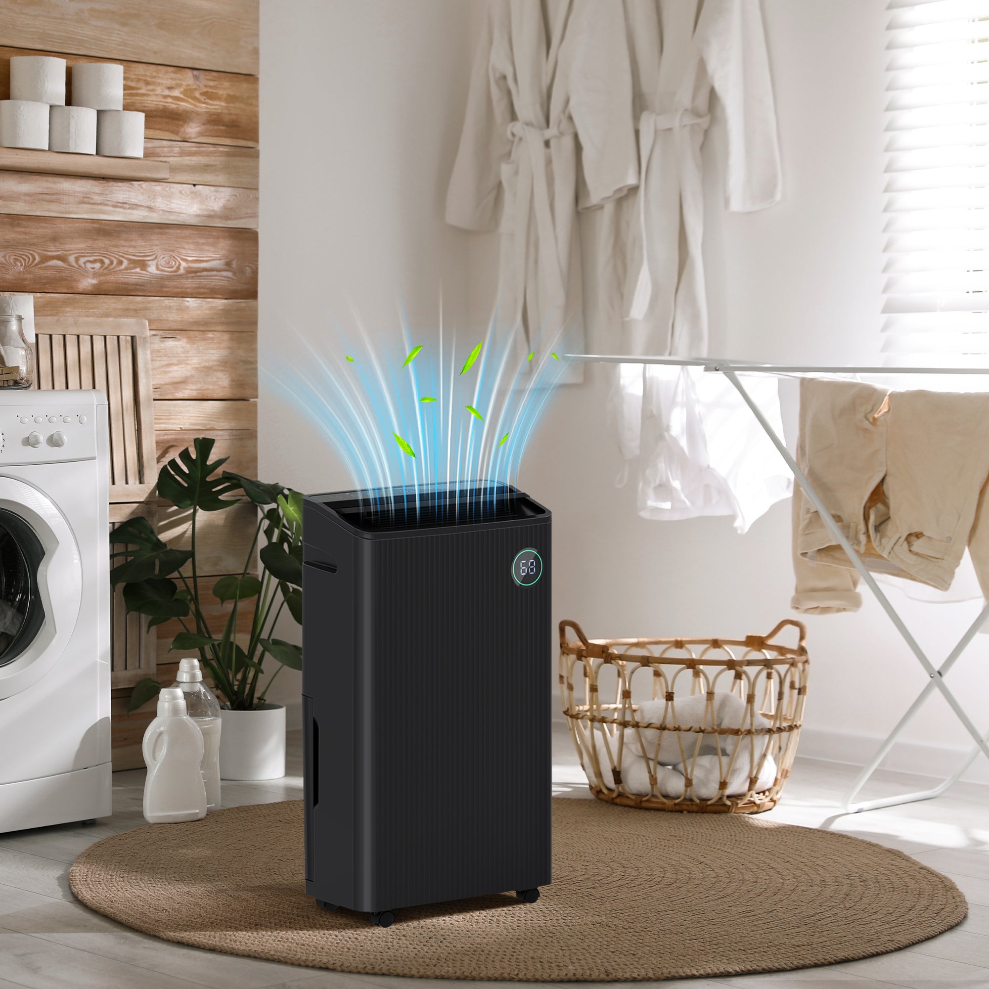 HOMCOM 5500mL Portable Dehumidifier with Air Purifier, UVC, Ioniser, 24H Timer, 5 Modes, 16L/Day, for Home Laundry, Black - North Peak Garden Furniture