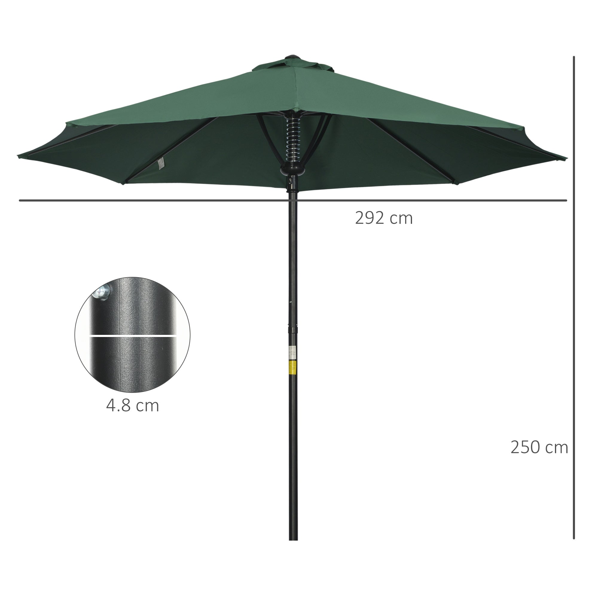 Outsunny Garden 3(m) Parasol Umbrella, Outdoor Market Table Umbrella Sun Shade Canopy with 8 Ribs, Easy Push to Open, Green