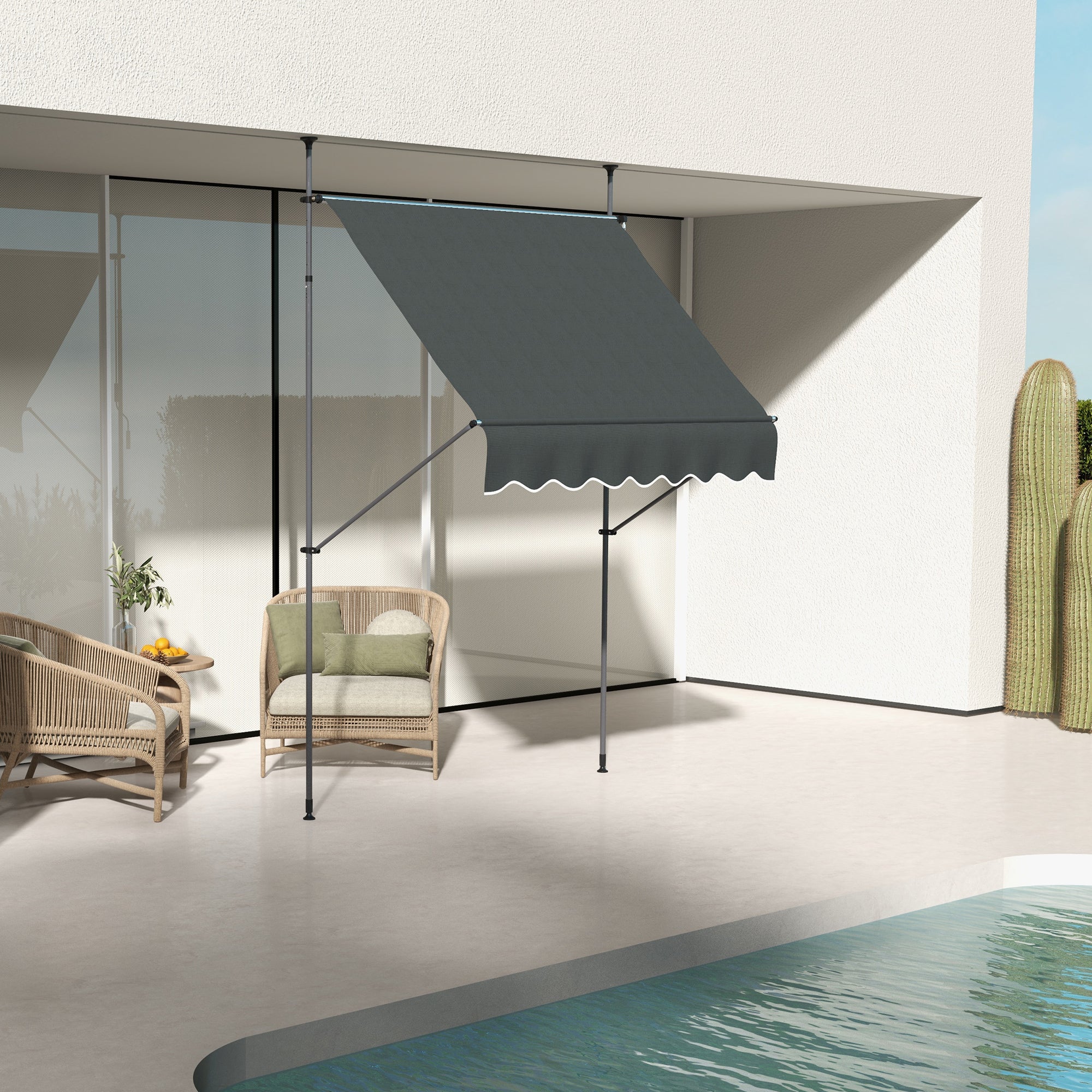 Outsunny 2 x 1.2m Manual Retractable Awning - Grey - North Peak Garden Furniture