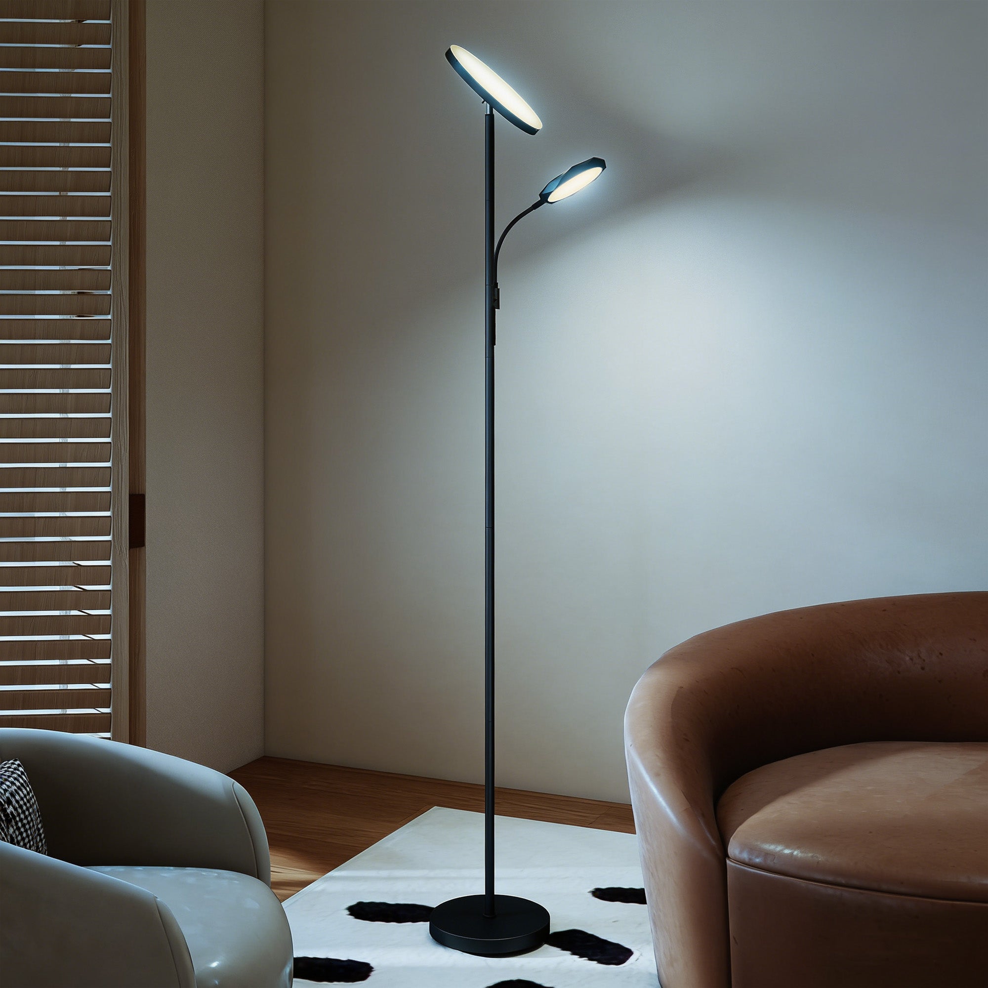 HOMCOM Mother and Child Uplighter Floor Lamp for Living Room, Stepless Dimmable Standing Lamp with Reading Light, 4 Scene Modes, 2700K-6500K Colour Temps, 4 Brightness Levels, Remote Control, Black