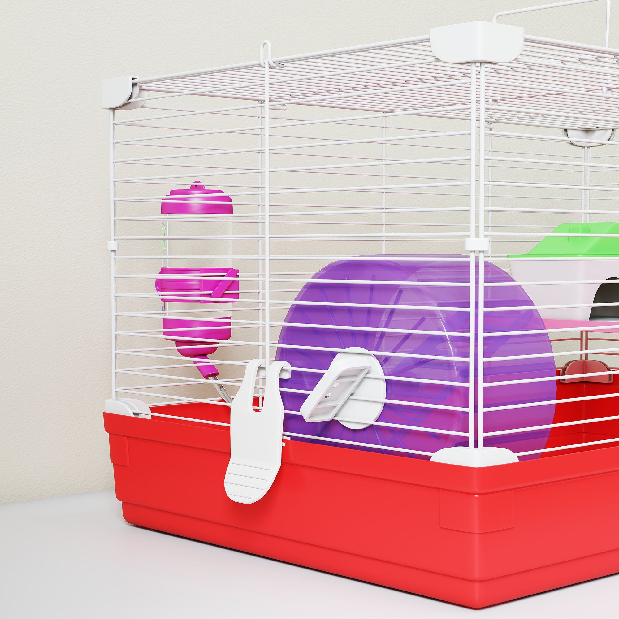 PawHut Portable 2 Storey Hamster Cage Small Pet Animal Cage Double Layers w/ Exercise Wheel Water Bottle Dishes