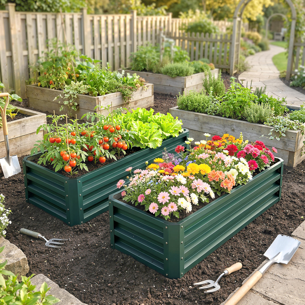 Outsunny Set of Two 110 x 50 cm Steel Planter Boxes - Green
