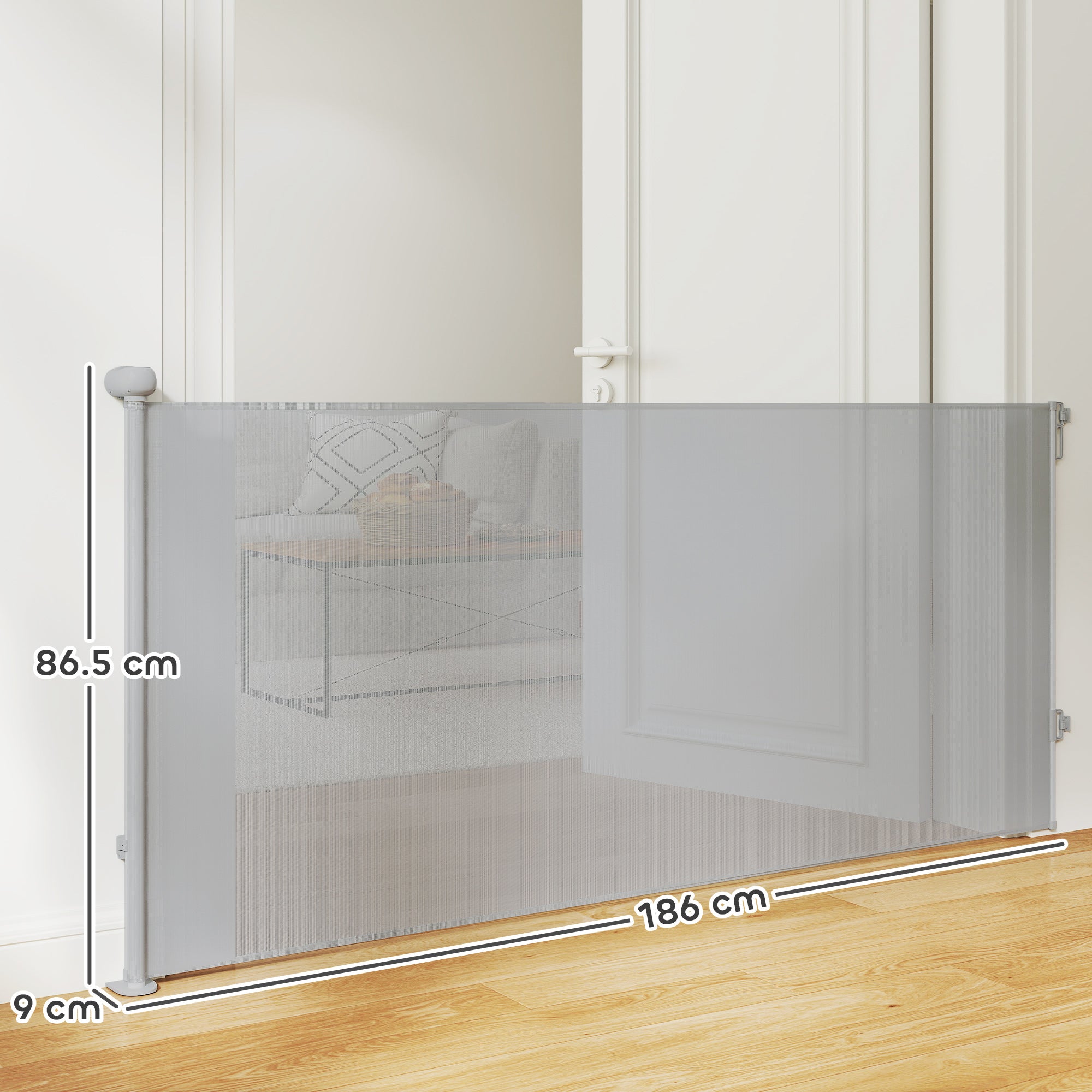 PawHut Retractable Stair Gate Extends Up to 180 cm Wide, Dog Gate for Doorways, Stairways, Hallways, Grey - North Peak Garden Furniture
