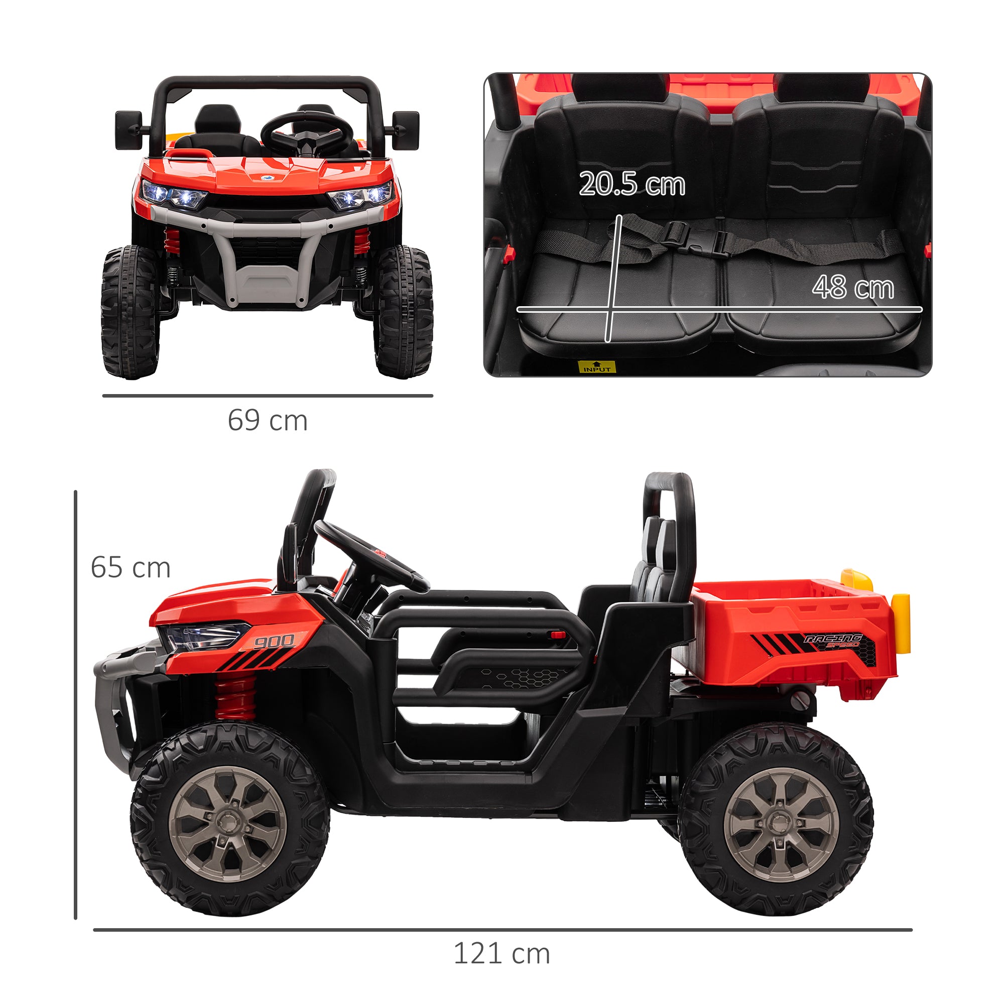 HOMCOM 12V 2 Seater Kids Electric Ride-On Car with Electric Bucket, Remote Control - Red - North Peak Garden Furniture