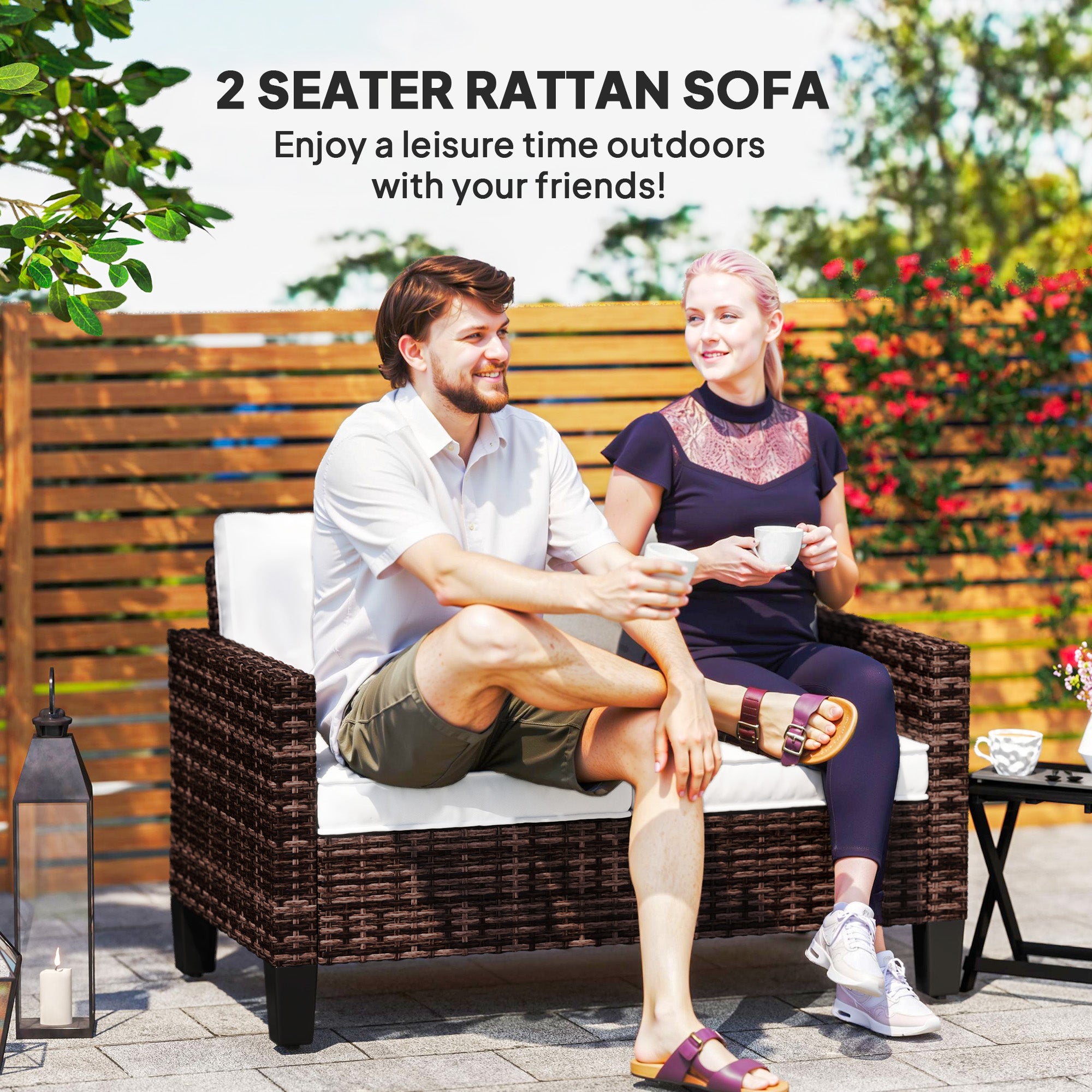 Outsunny Two-Seater Rattan Outdoor Sofa - Brown - North Peak Garden Furniture