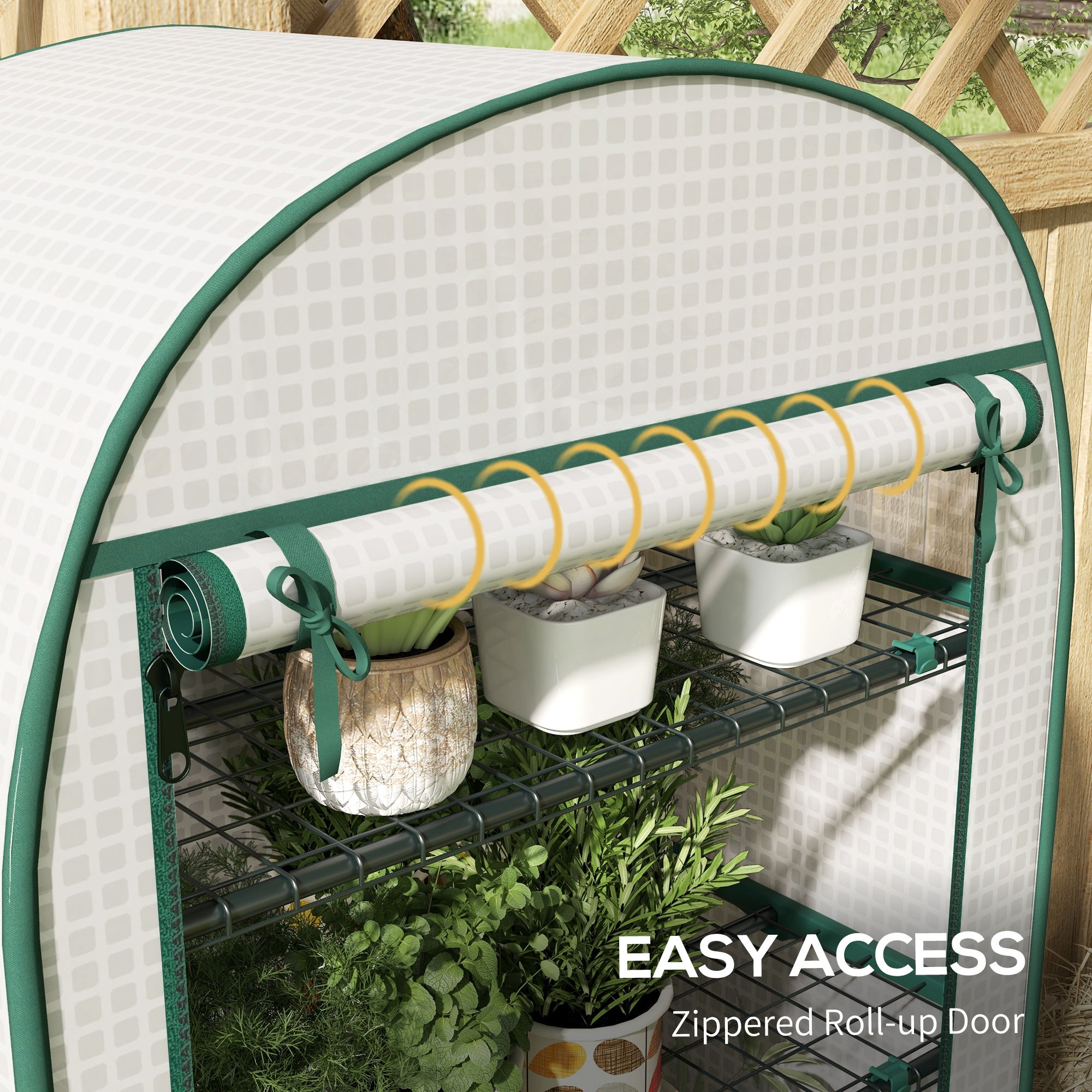 Outsunny 80 x 49 x 160cm Mini Greenhouse for Outdoor, Portable Gardening Plant Green House with Storage Shelf, Roll-Up Zippered Door, Metal Frame and PE Cover, White - North Peak Garden Furniture