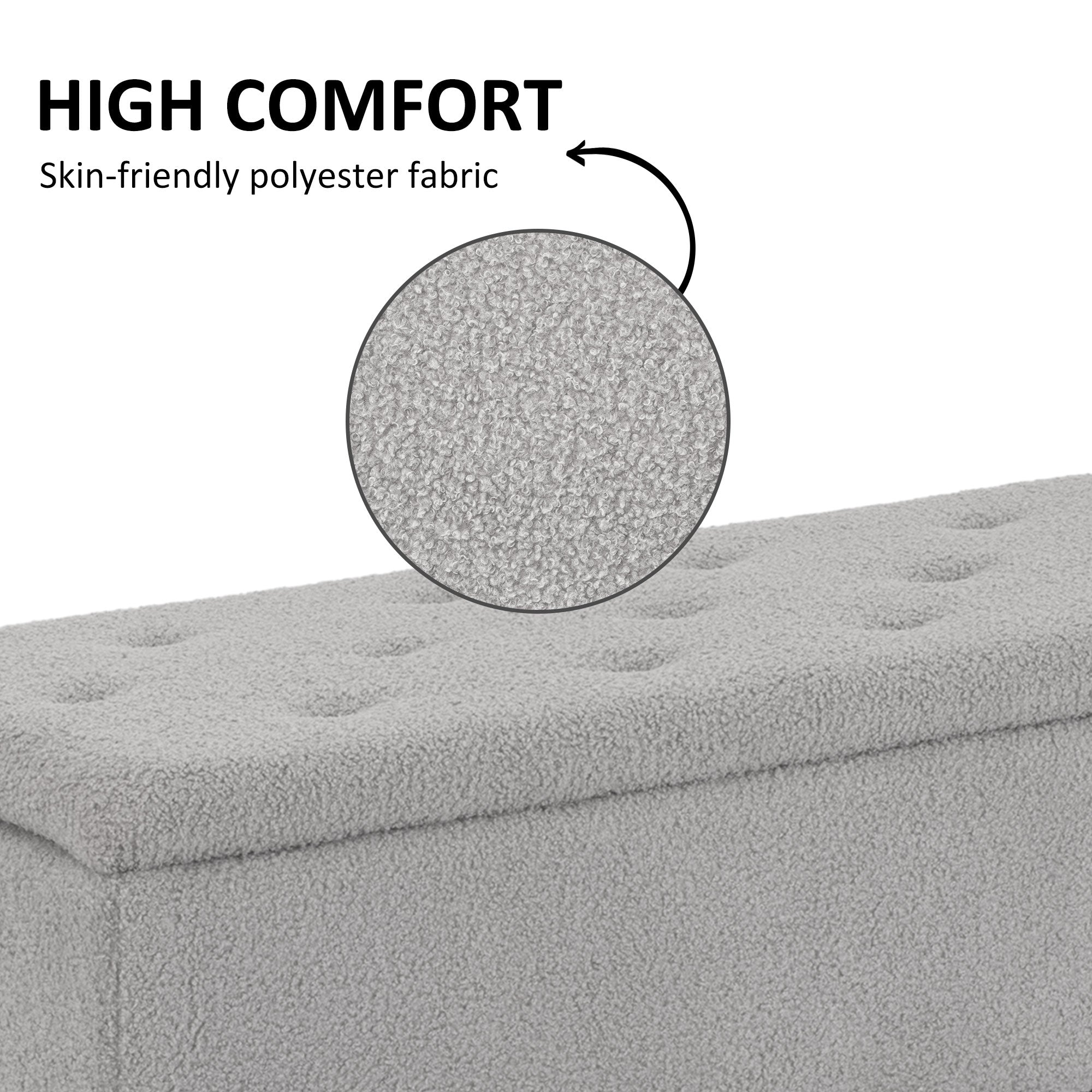 HOMCOM 47L Foldable Storage Ottoman, End of Bed Bench with Wooden Legs, Fabric Footstool for Living Room, Bedroom, 95 x 38 x 45cm, Grey - North Peak Garden Furniture