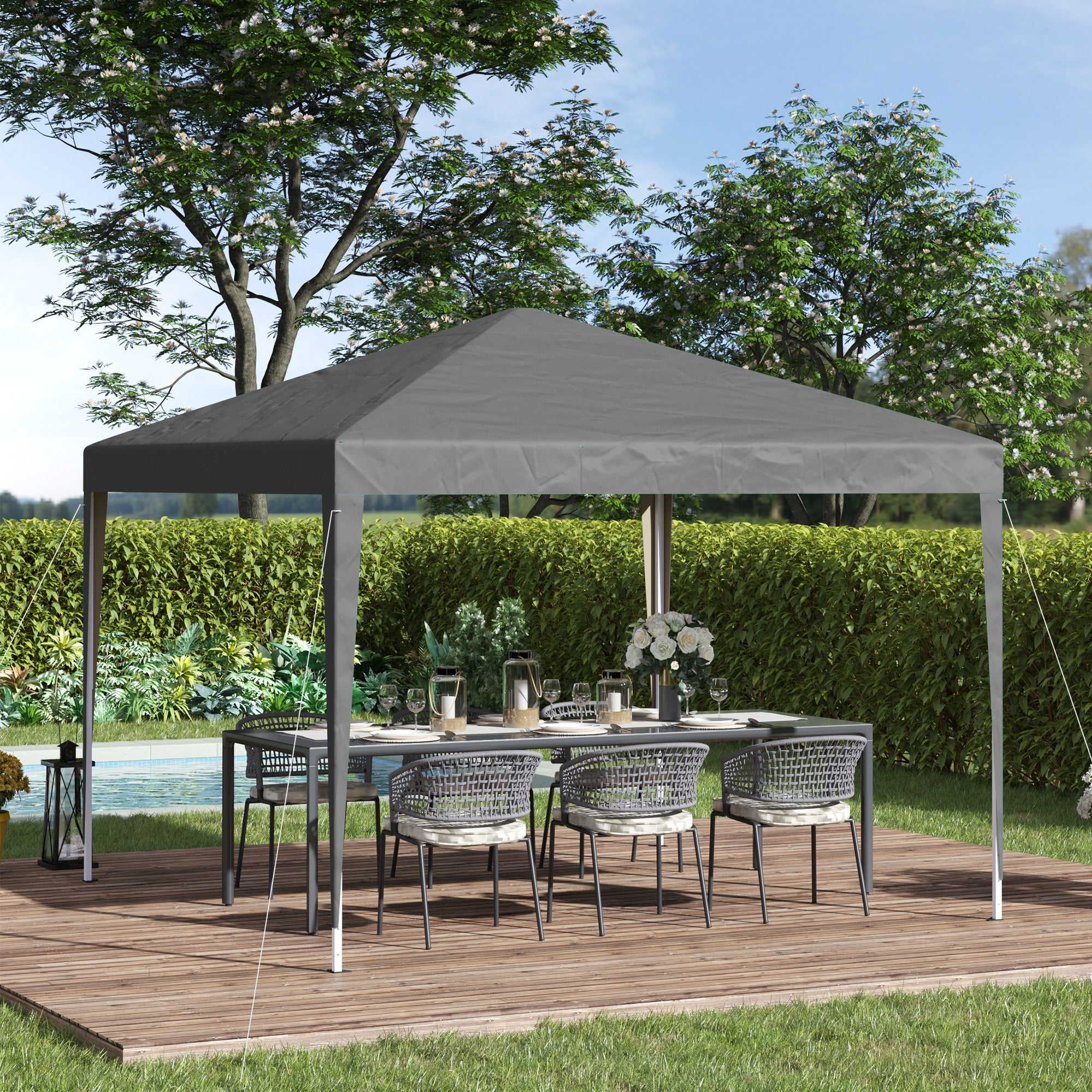 Outsunny 3 x 3 m Garden Pop Up Gazebo Marquee Party Tent Wedding Canopy, Height Adjustable with Carrying Bag, Grey - North Peak Garden Furniture